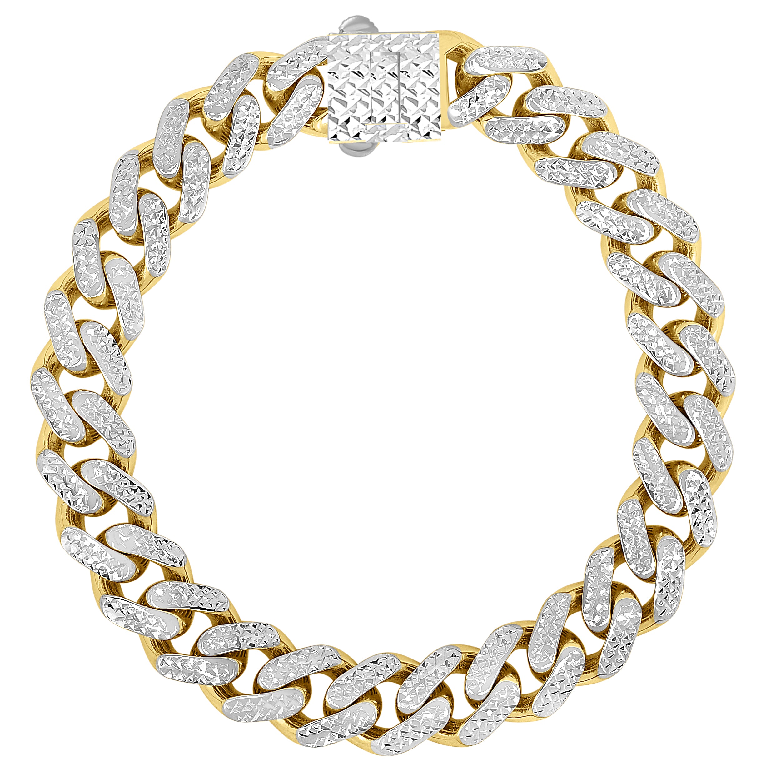 14K Yellow Gold 11.5mm White Pave Lite Miami Cuban 24" Chain Necklace