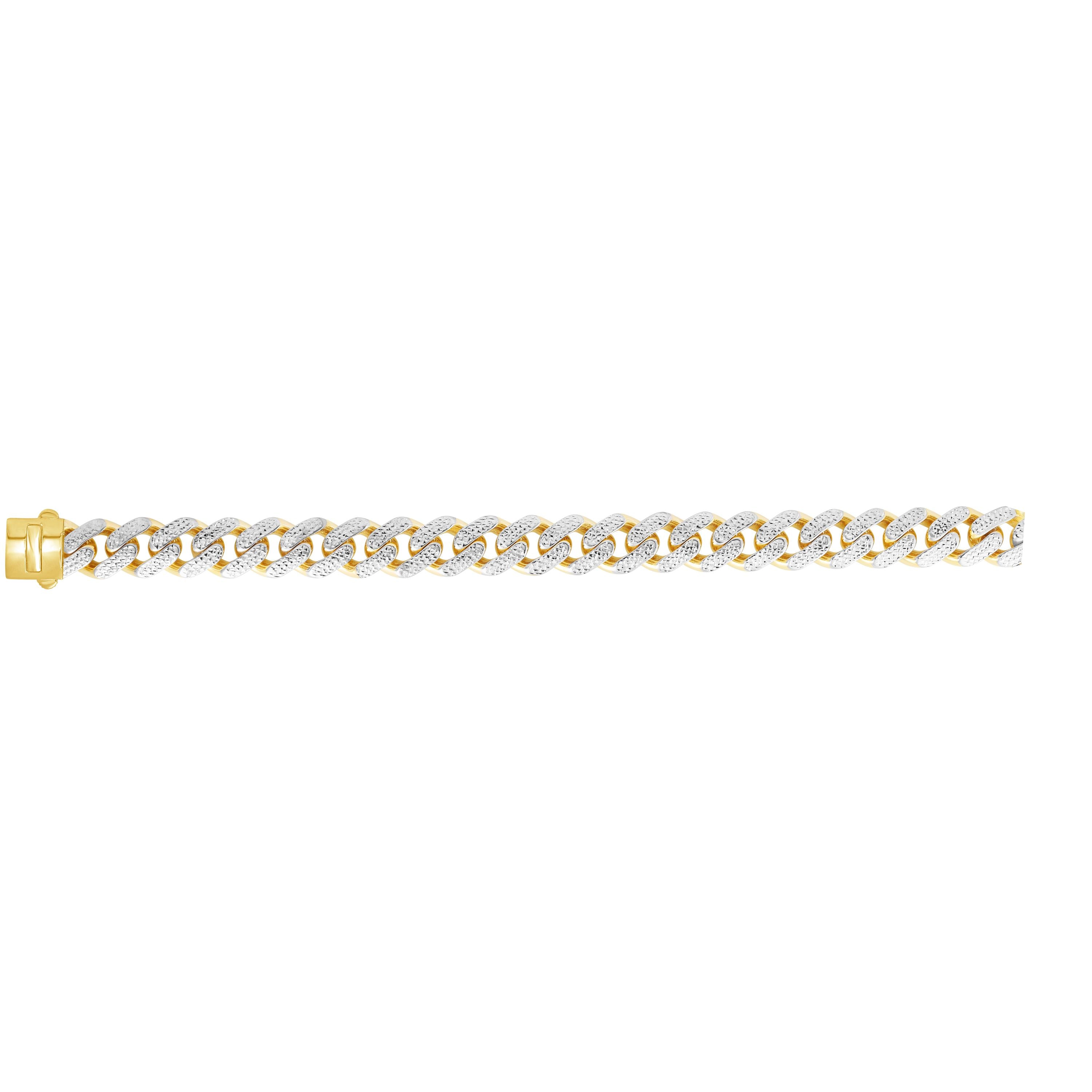 14K Yellow Gold 13.5mm White Pave Lite Miami Cuban 24" Chain Necklace