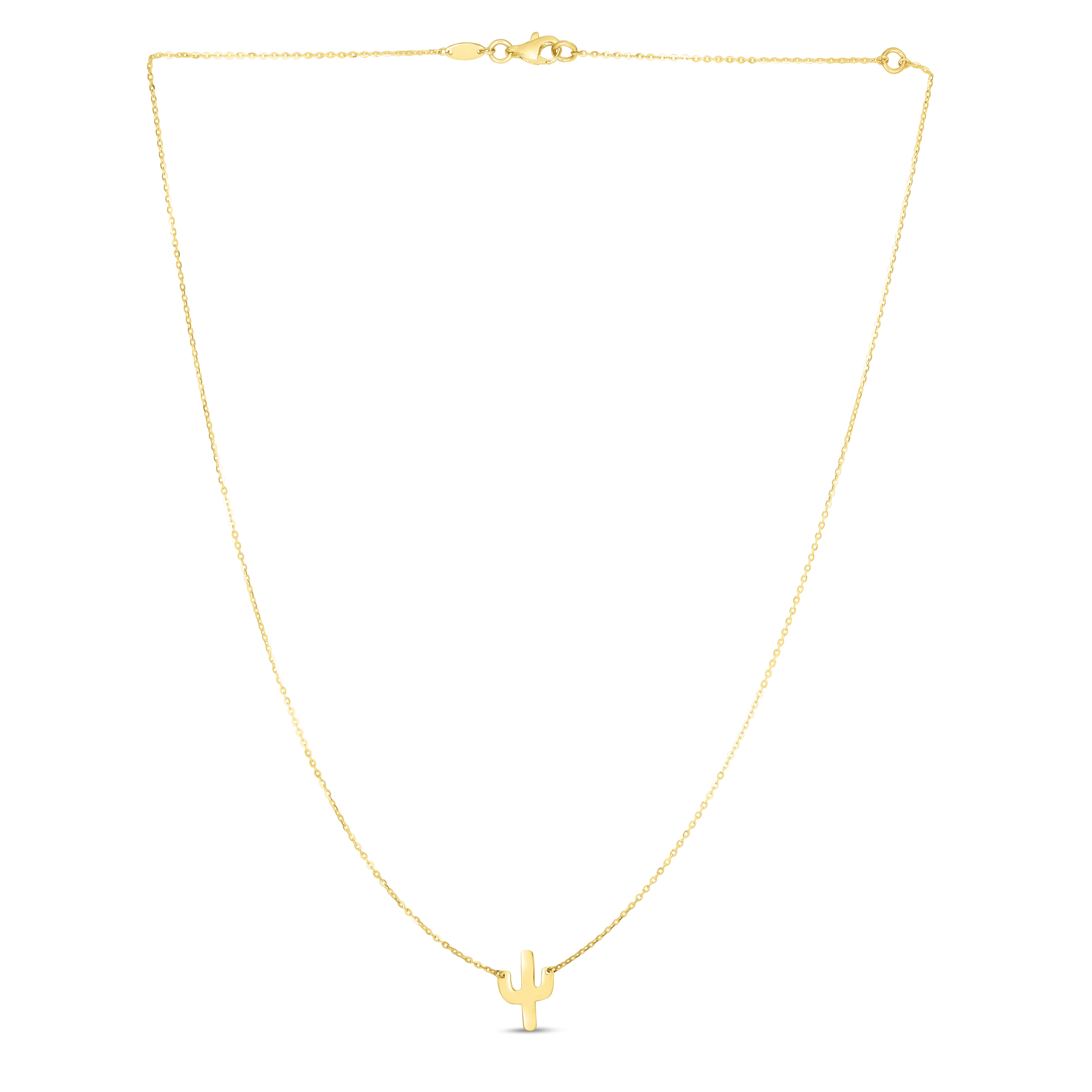 14K Yellow Gold 18" Polished Mini Cactus Necklace