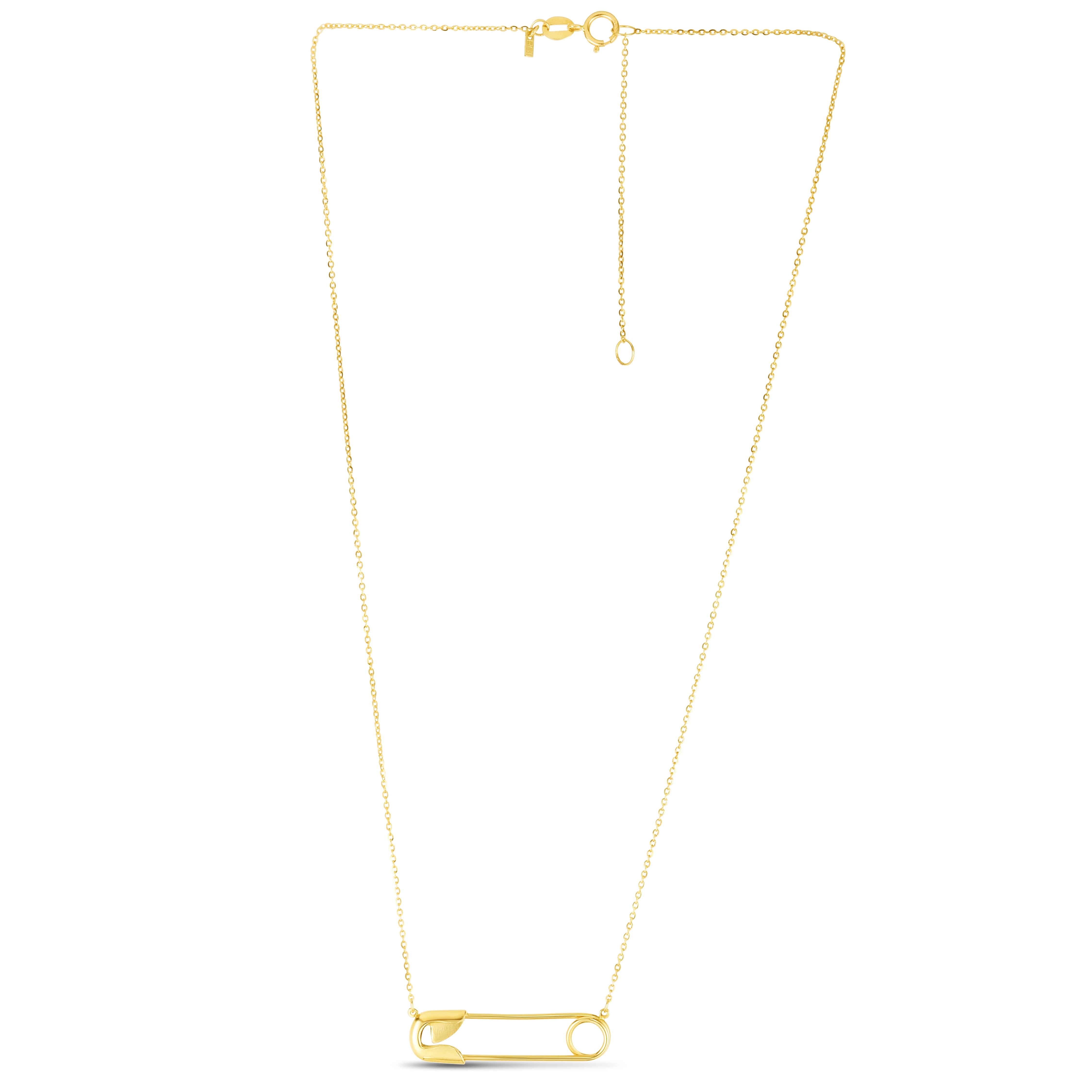 14K Yellow Gold Safety Pin 18" Necklace with Spring Ring Clasp