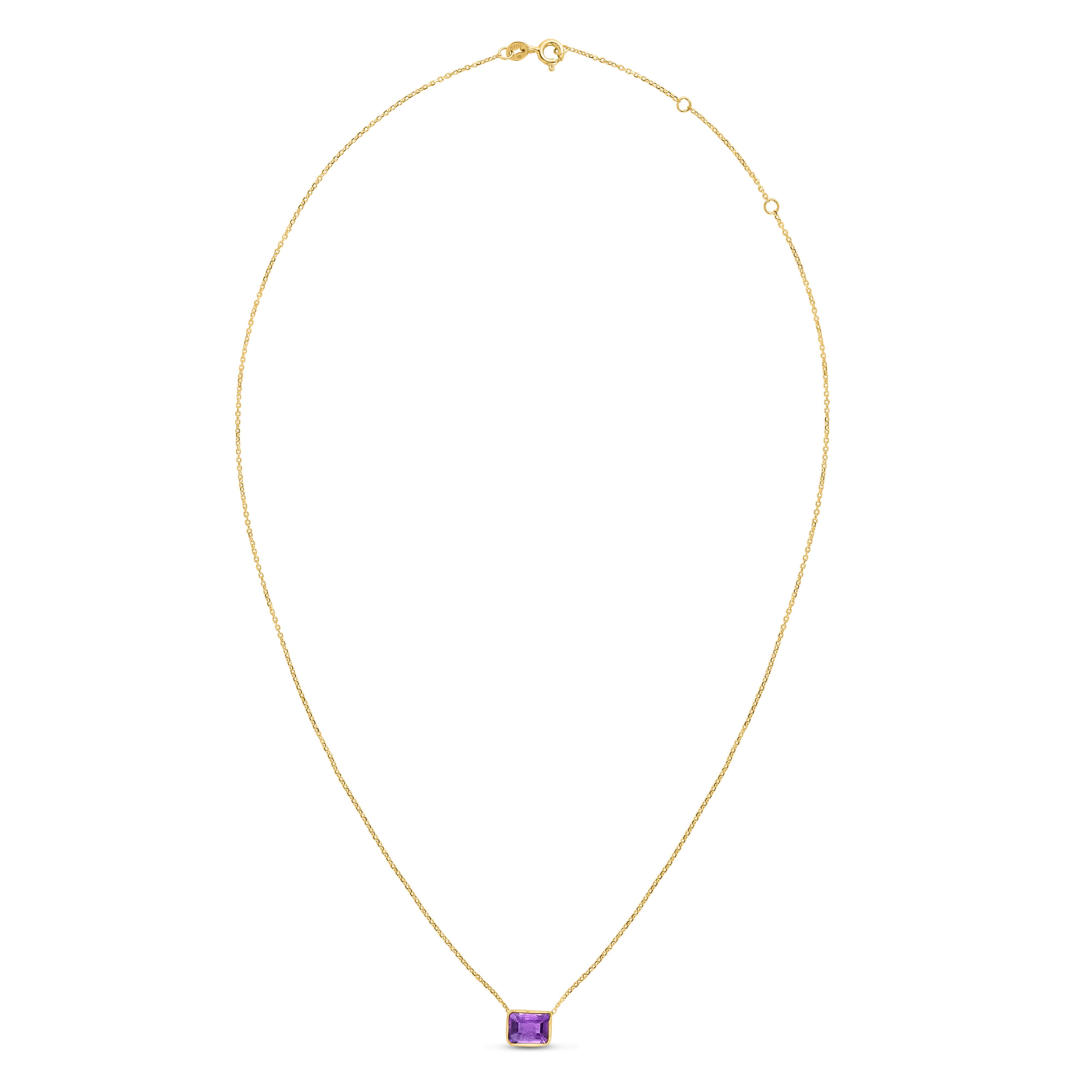 14K Yellow Gold 18" Emerald Cut Amethyst Necklace