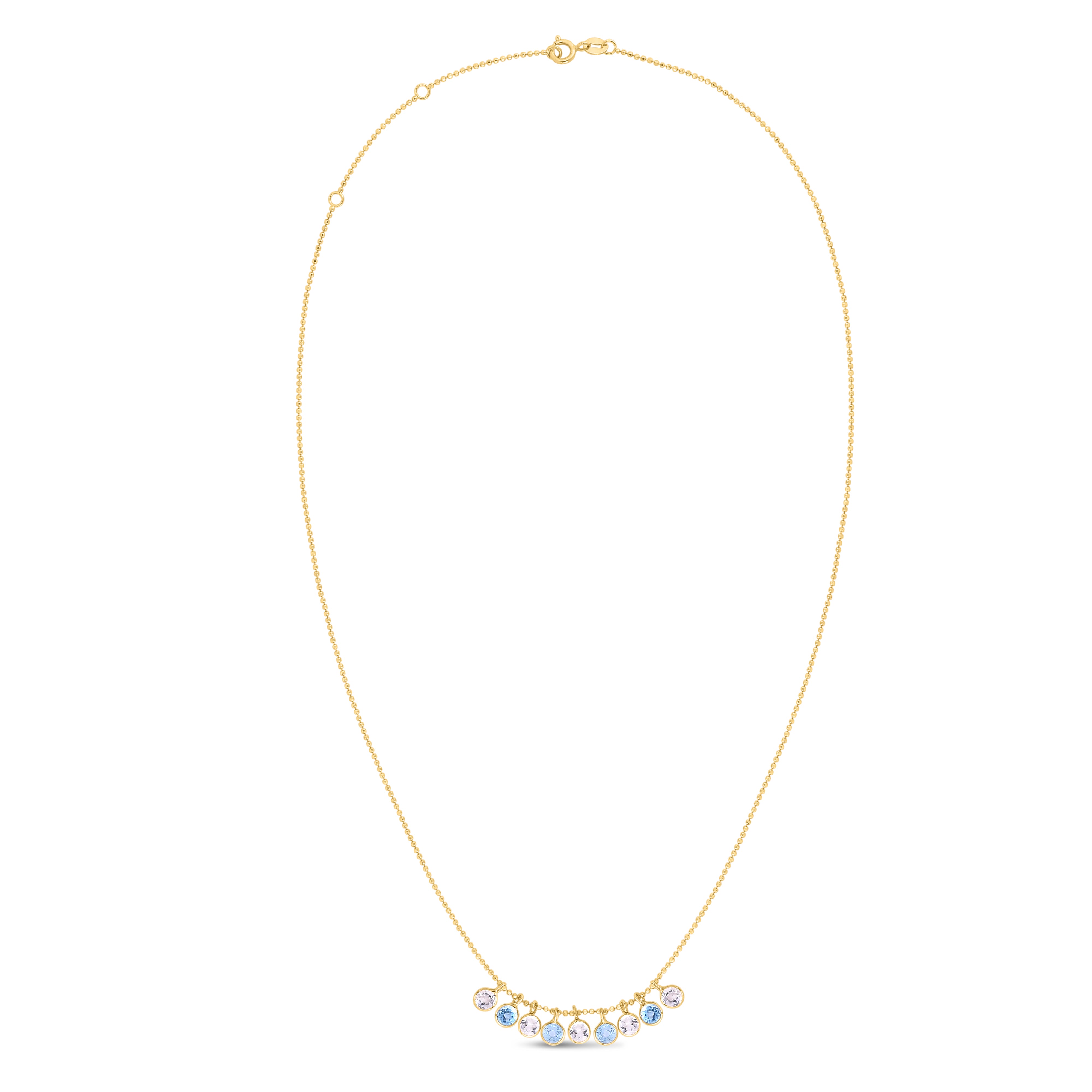 14K Yellow Gold 18" Blue and White Topaz Dancing Drop Necklace