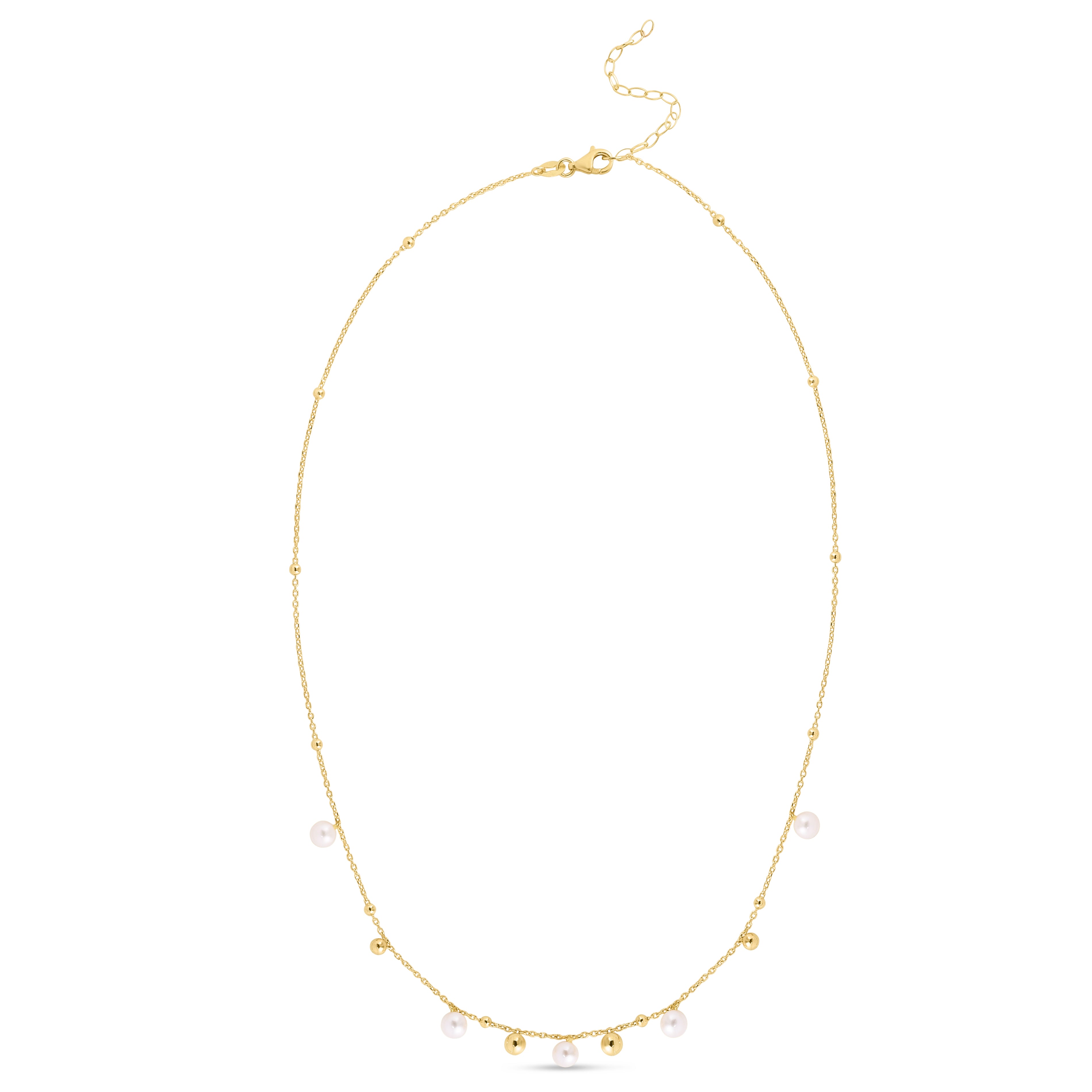 14K Yellow Gold 18" Pearl and Scattered Bead Necklace