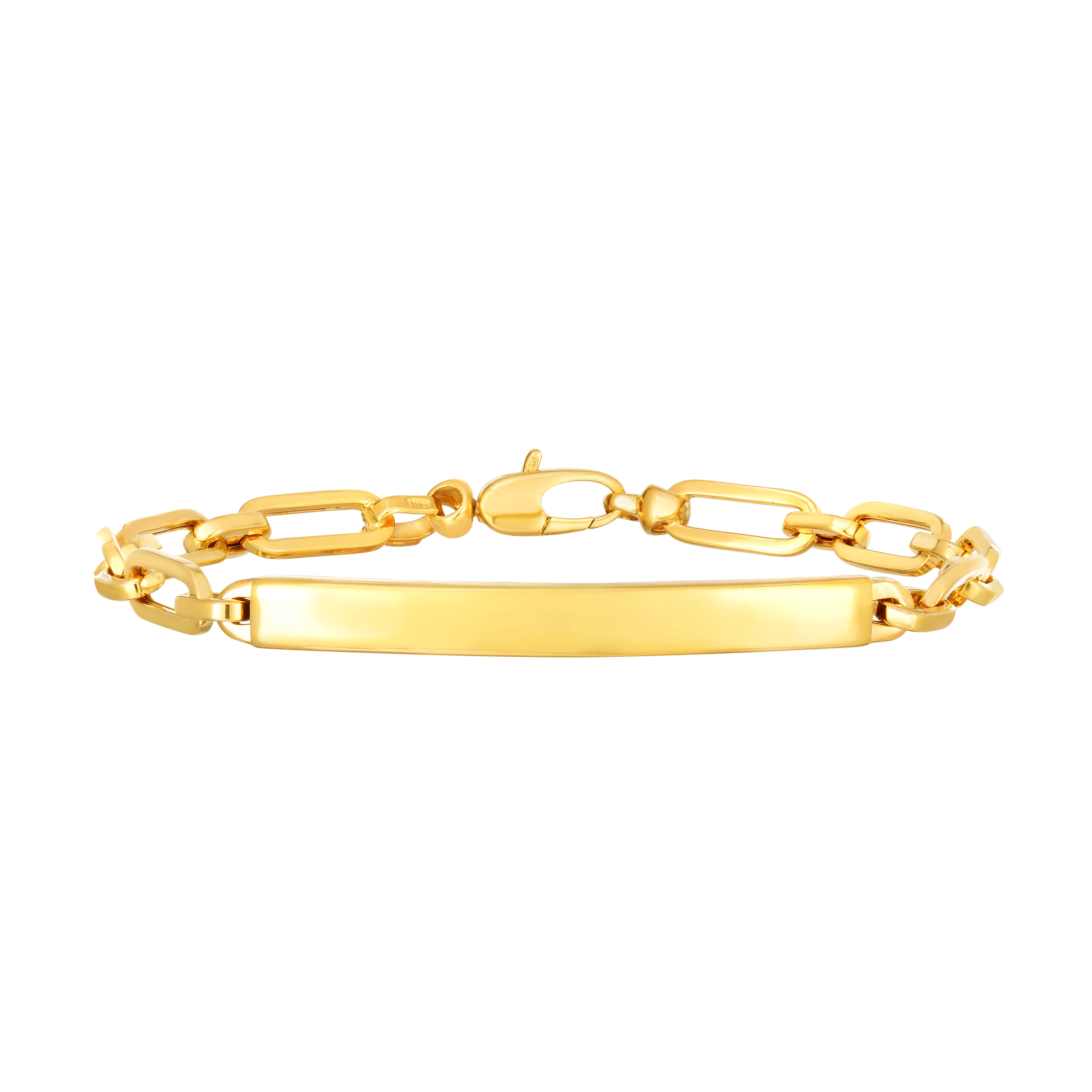 14K Yellow Gold Paperclip Chain ID 7" Bracelet  with Lobster Clasp.