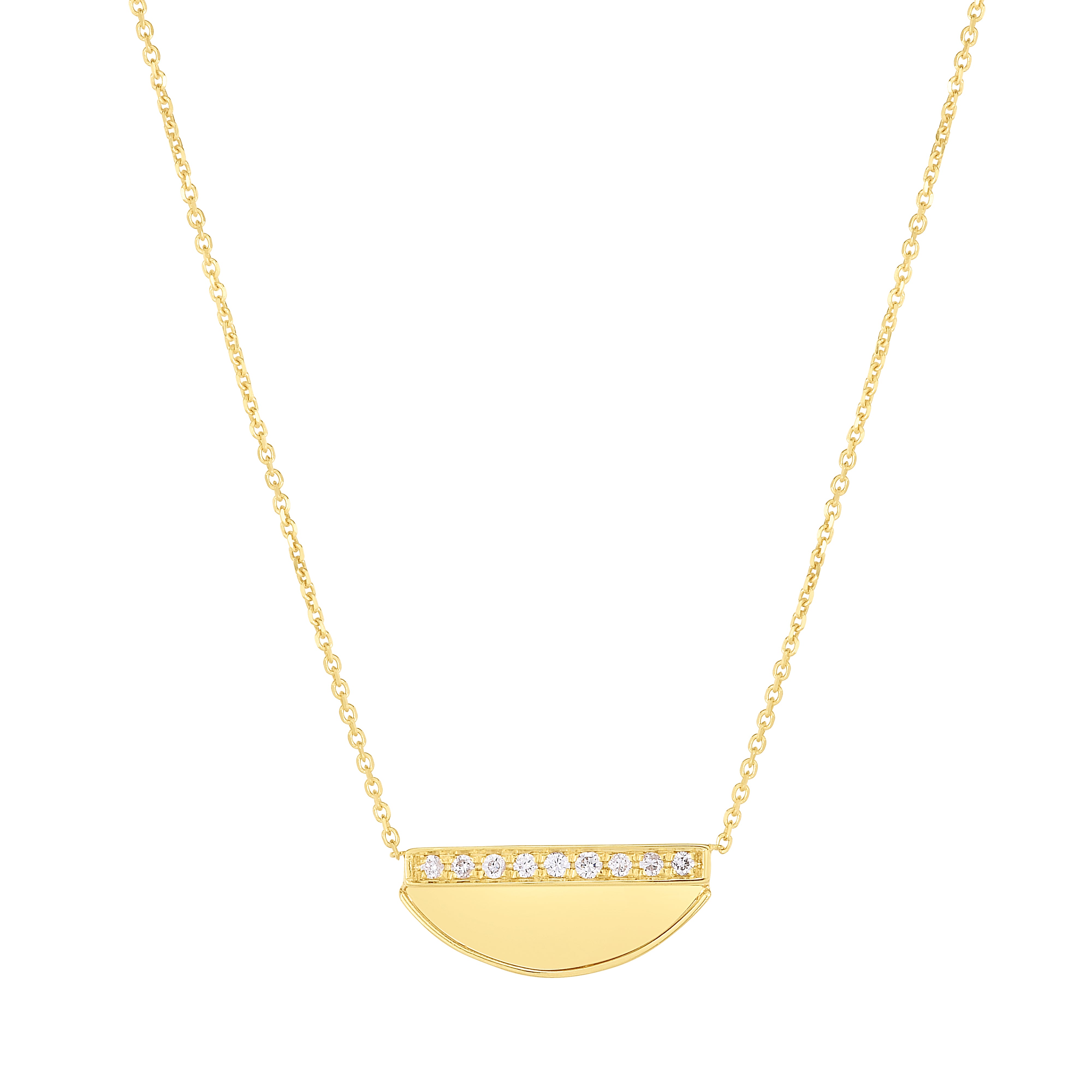 14K  Yellow Gold Half Moon Diamond 18" Necklace with Lobster Clasp.