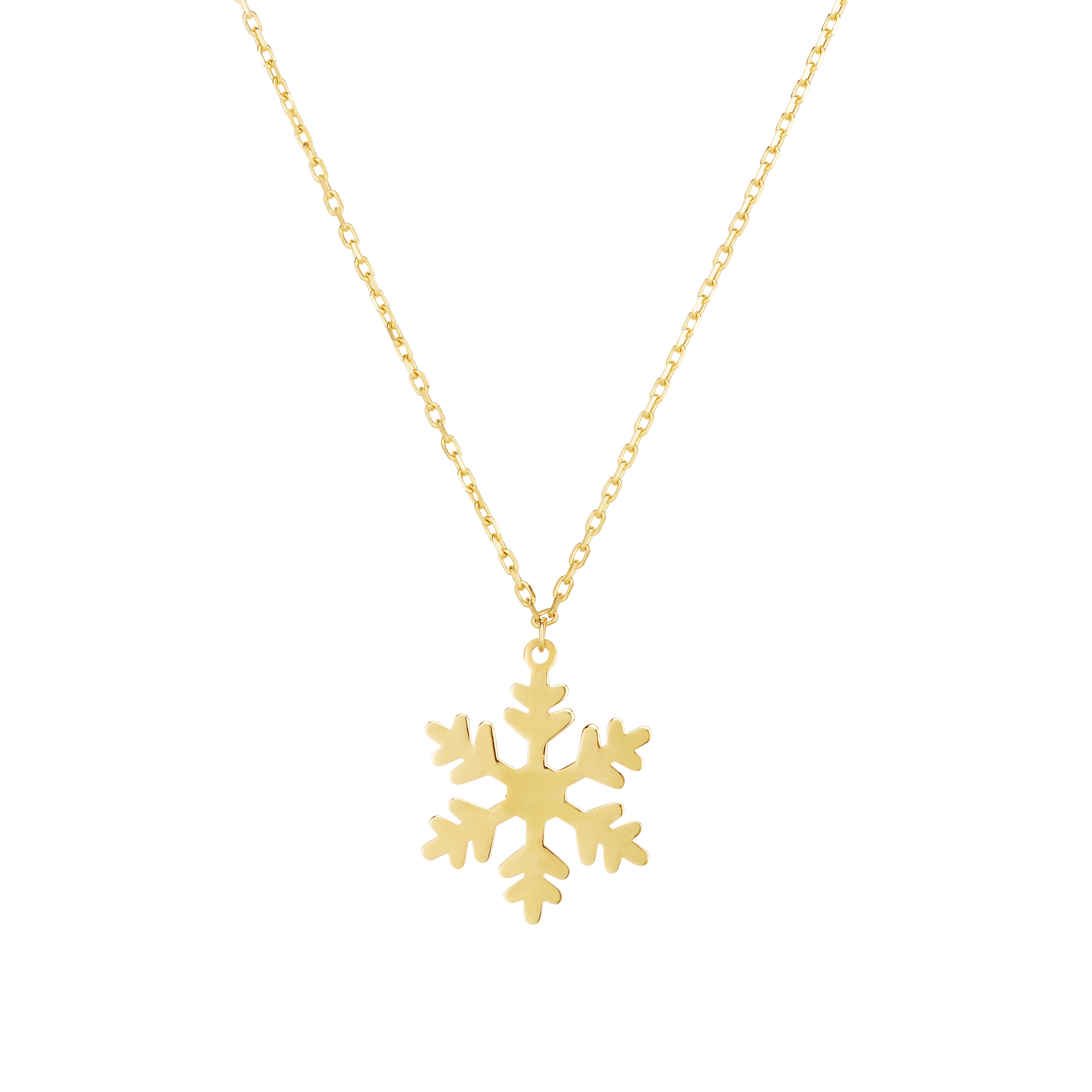 14K Yellow Gold Polished Snowflake Necklace with Ring at 14", 16", and 18"