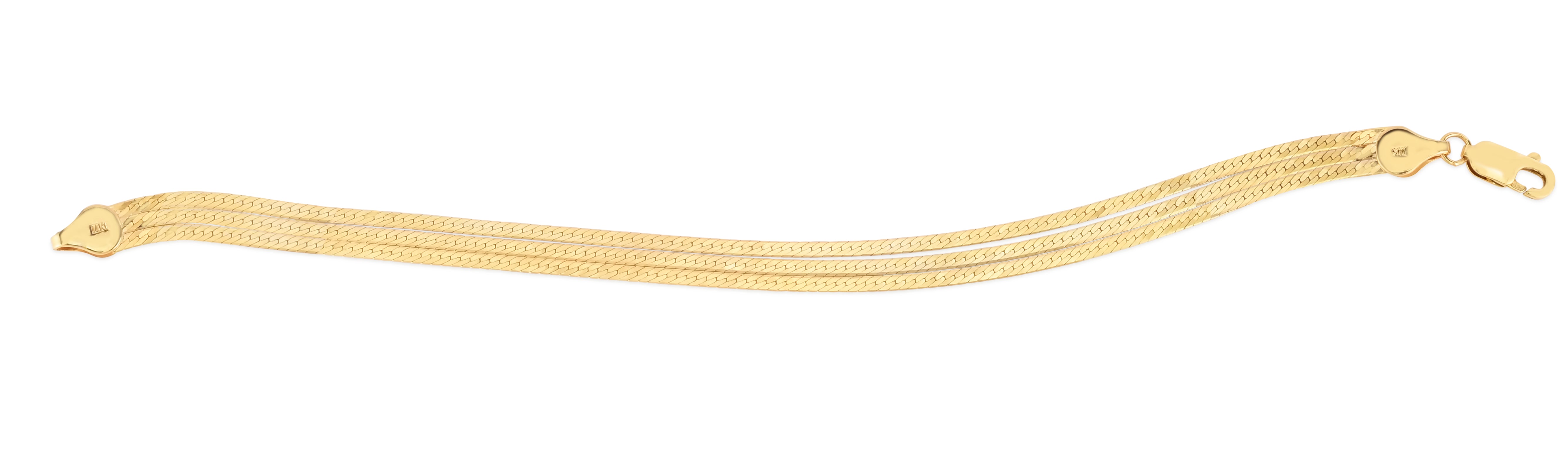 14K Yellow Gold Triple Strand Layered Herringbone 7" Bracelet