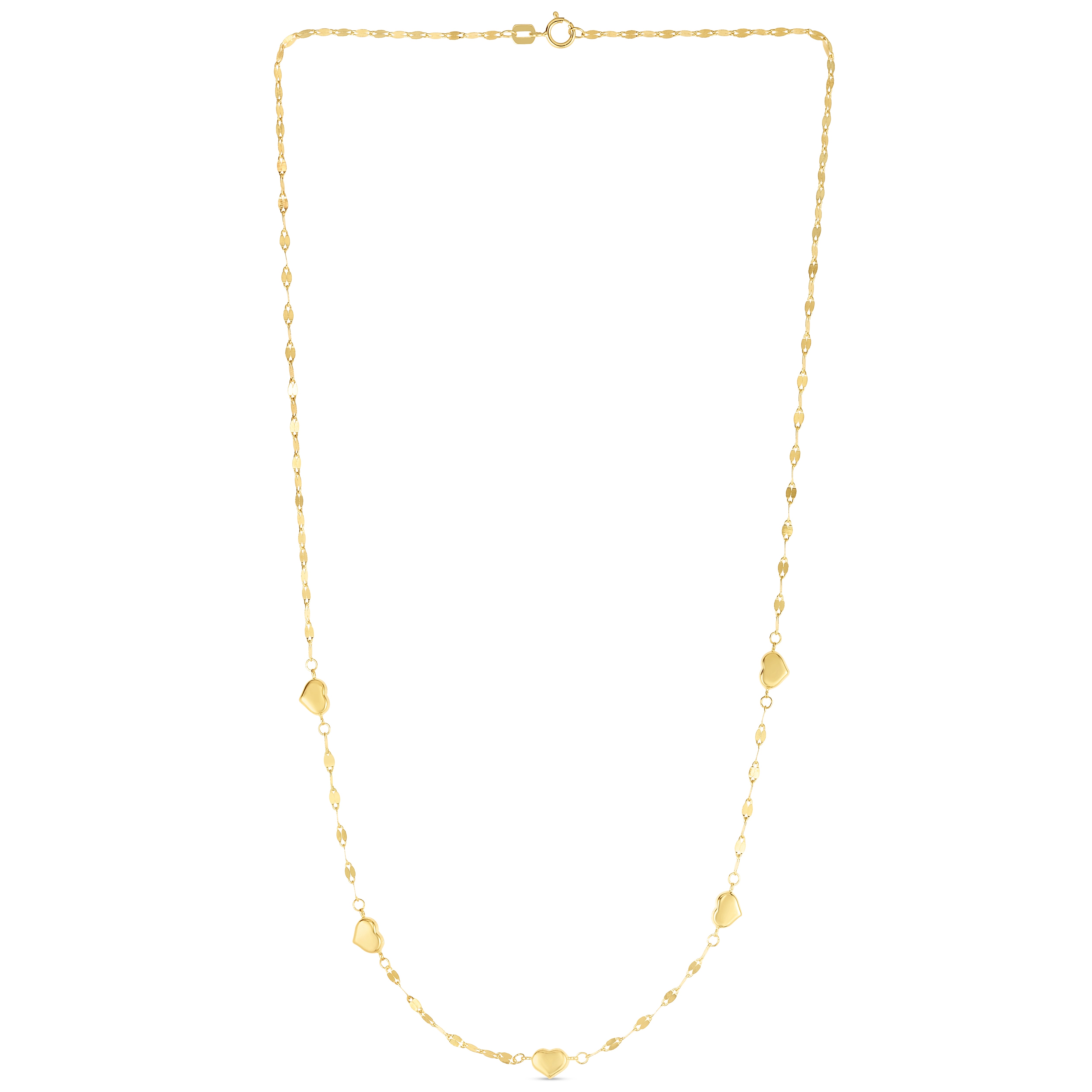 14K Yellow Gold 18" Station Heart Necklace.