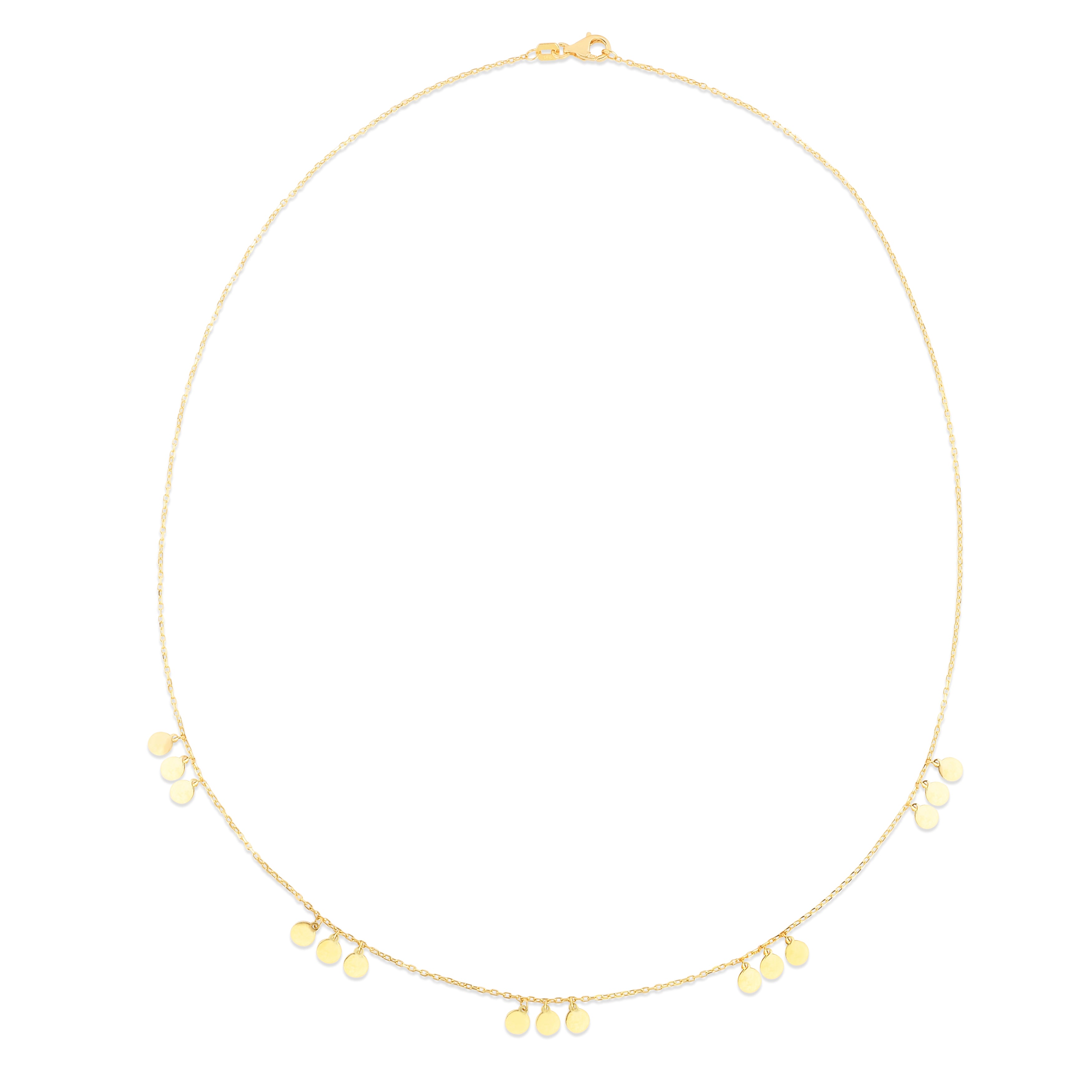 14K Yellow Gold 18" Stationed Dangling Disc Necklace