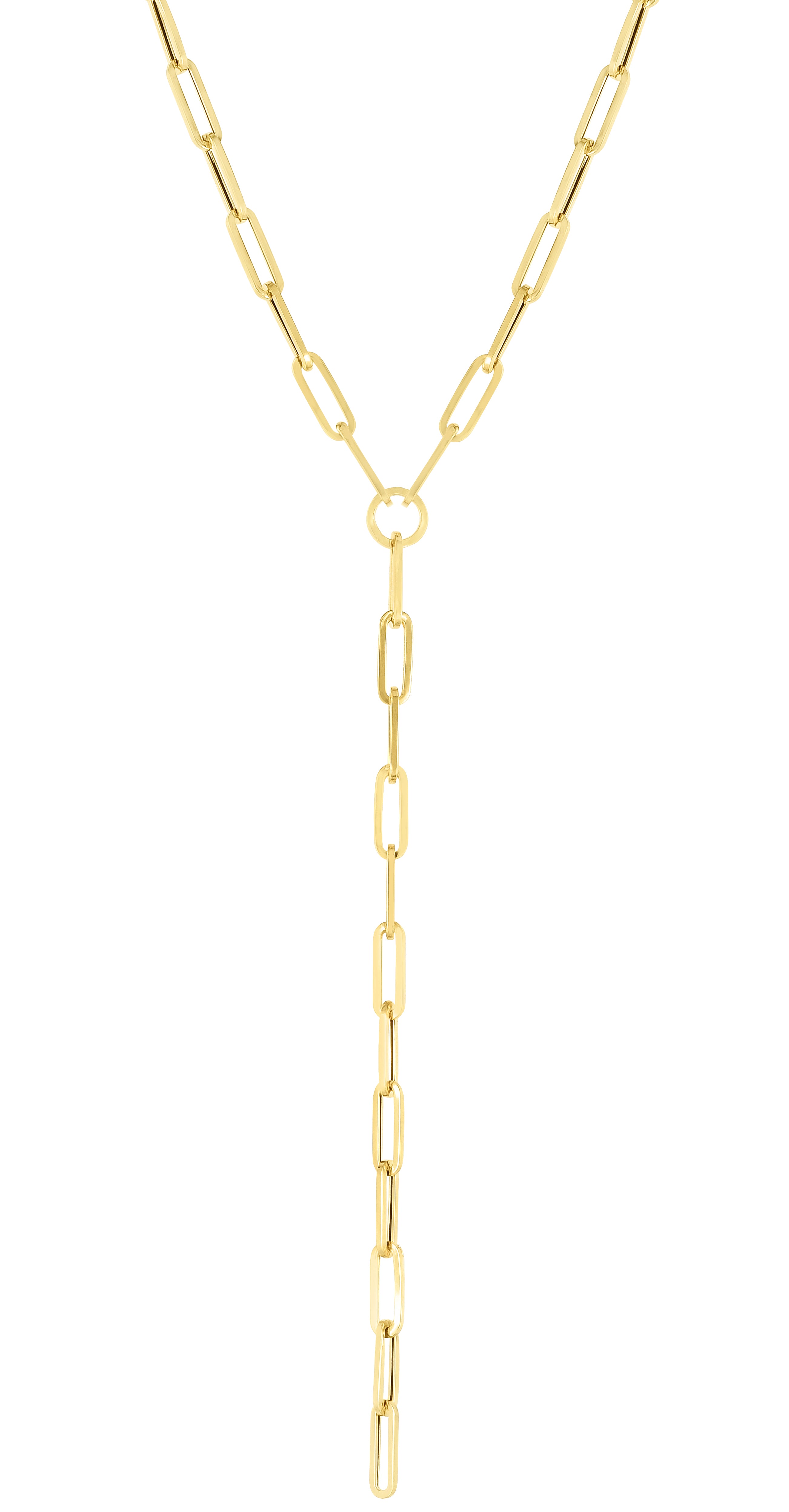 14K Yellow Gold 17" Lariat Paperclip Y-Necklace