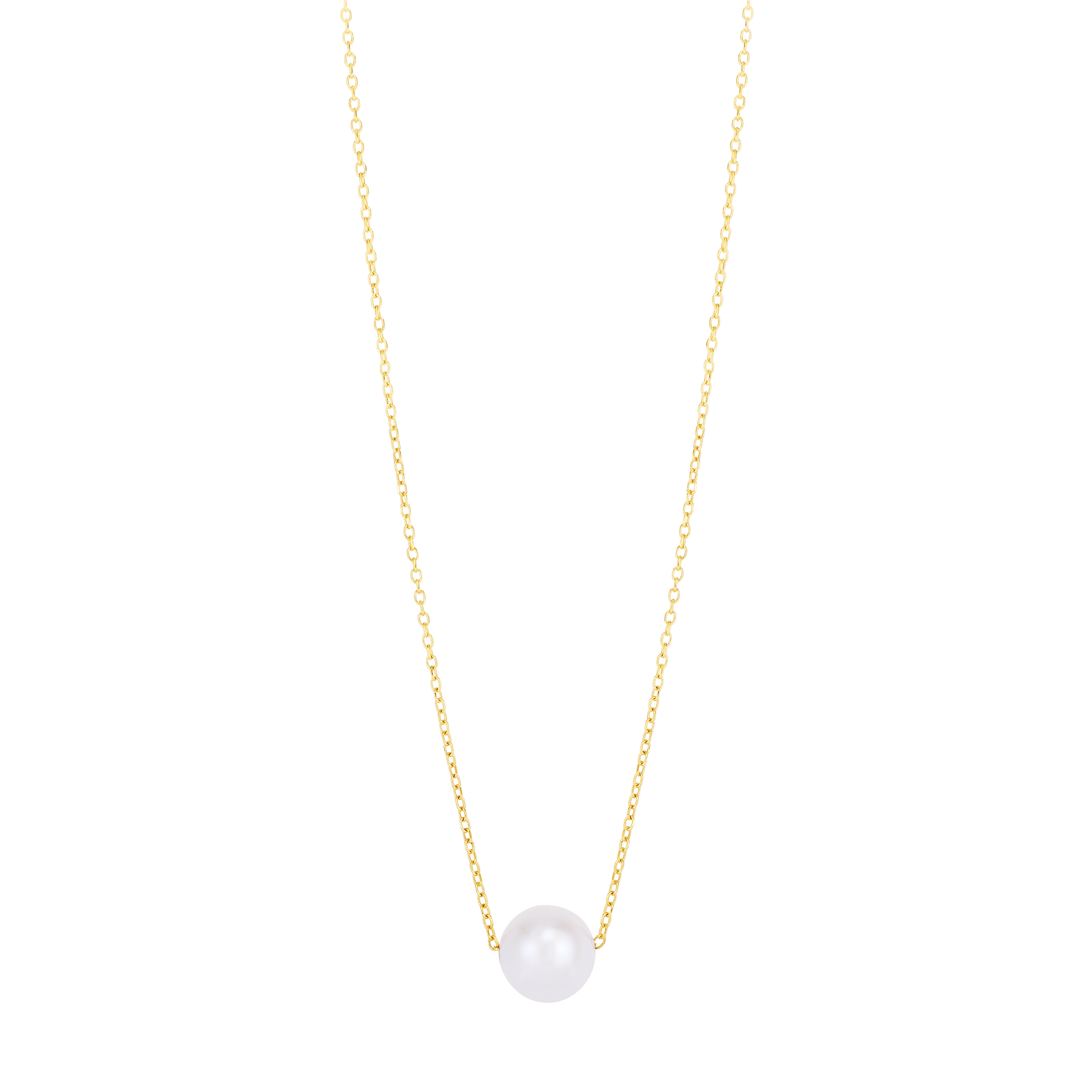 14K Yellow Gold Pearl Solitaire 18" Necklace 