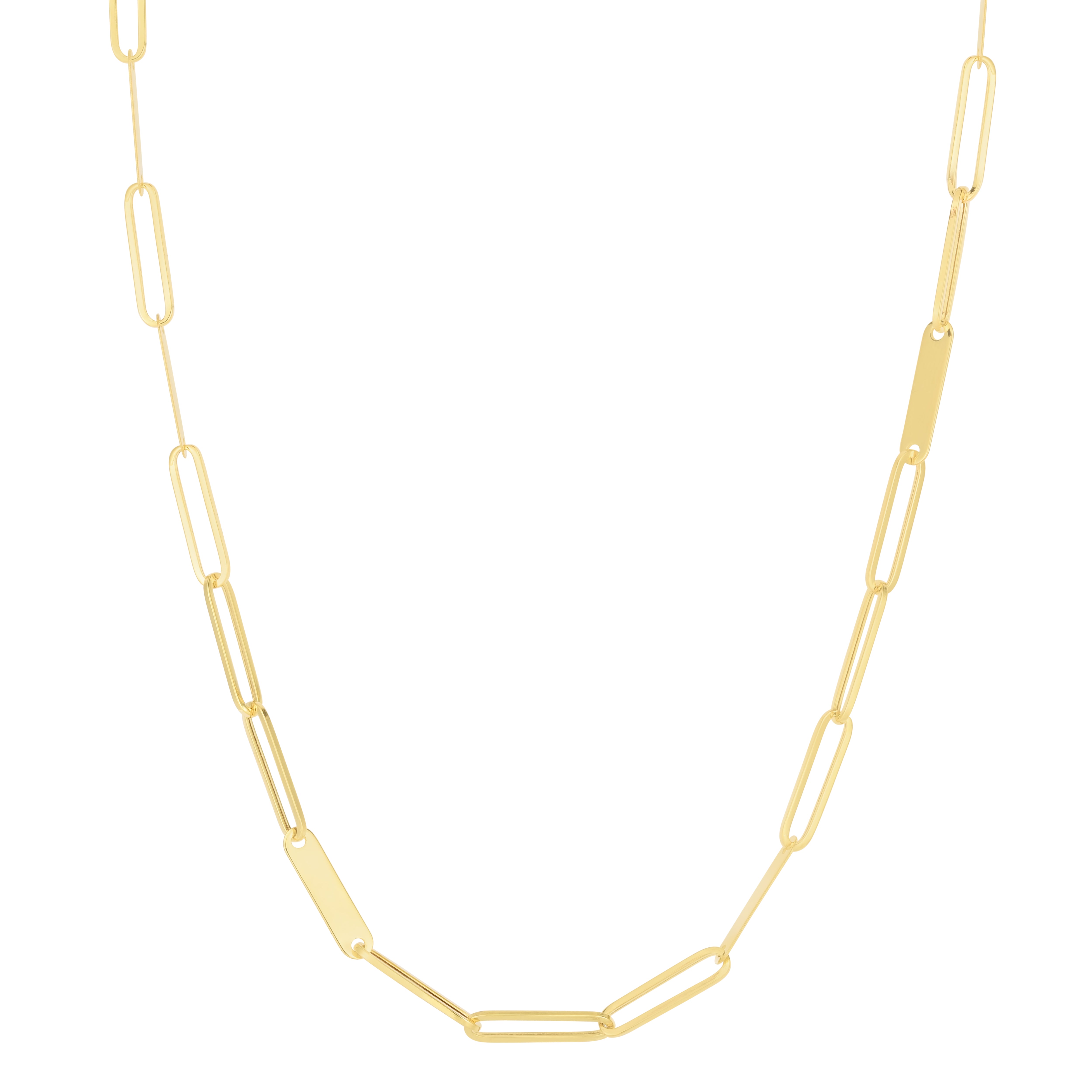 14K Yellow Gold 18" Paperclip Bar Alternating Link Fashion Necklace