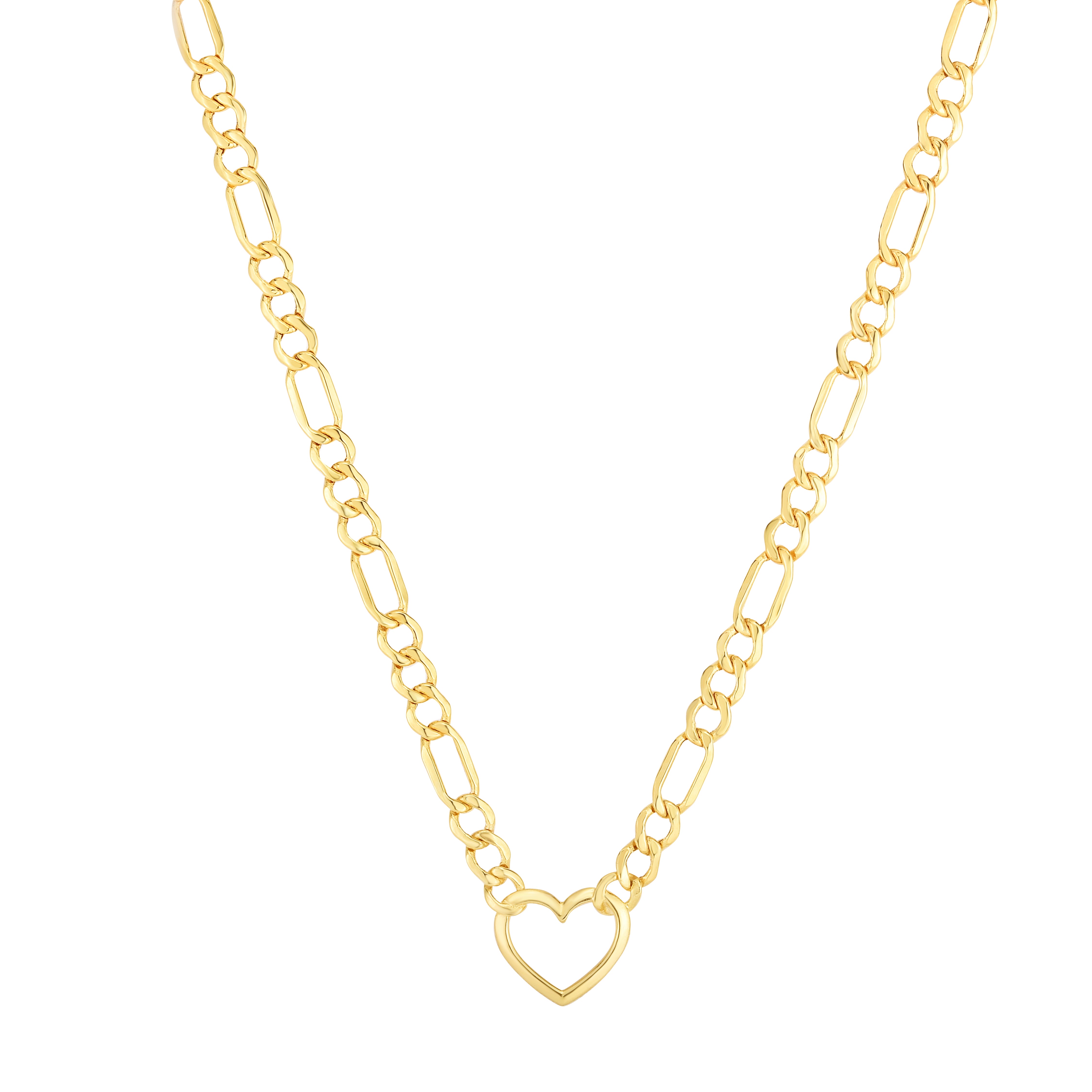 14K Yellow Gold Heart Figaro 18" Chain Necklace