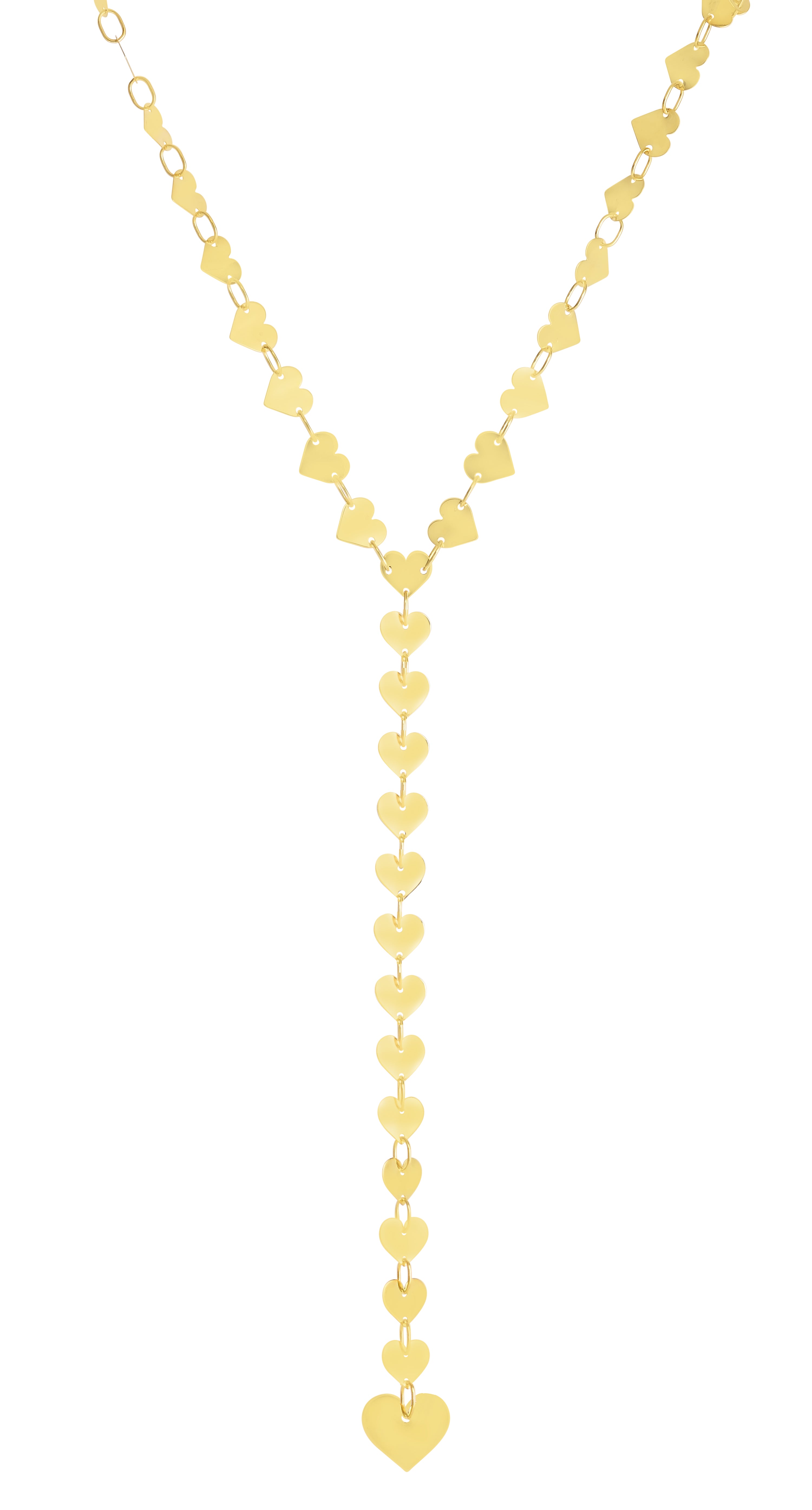 14K Yellow Gold 18" Mirrored Chain Heart Lariat Necklace