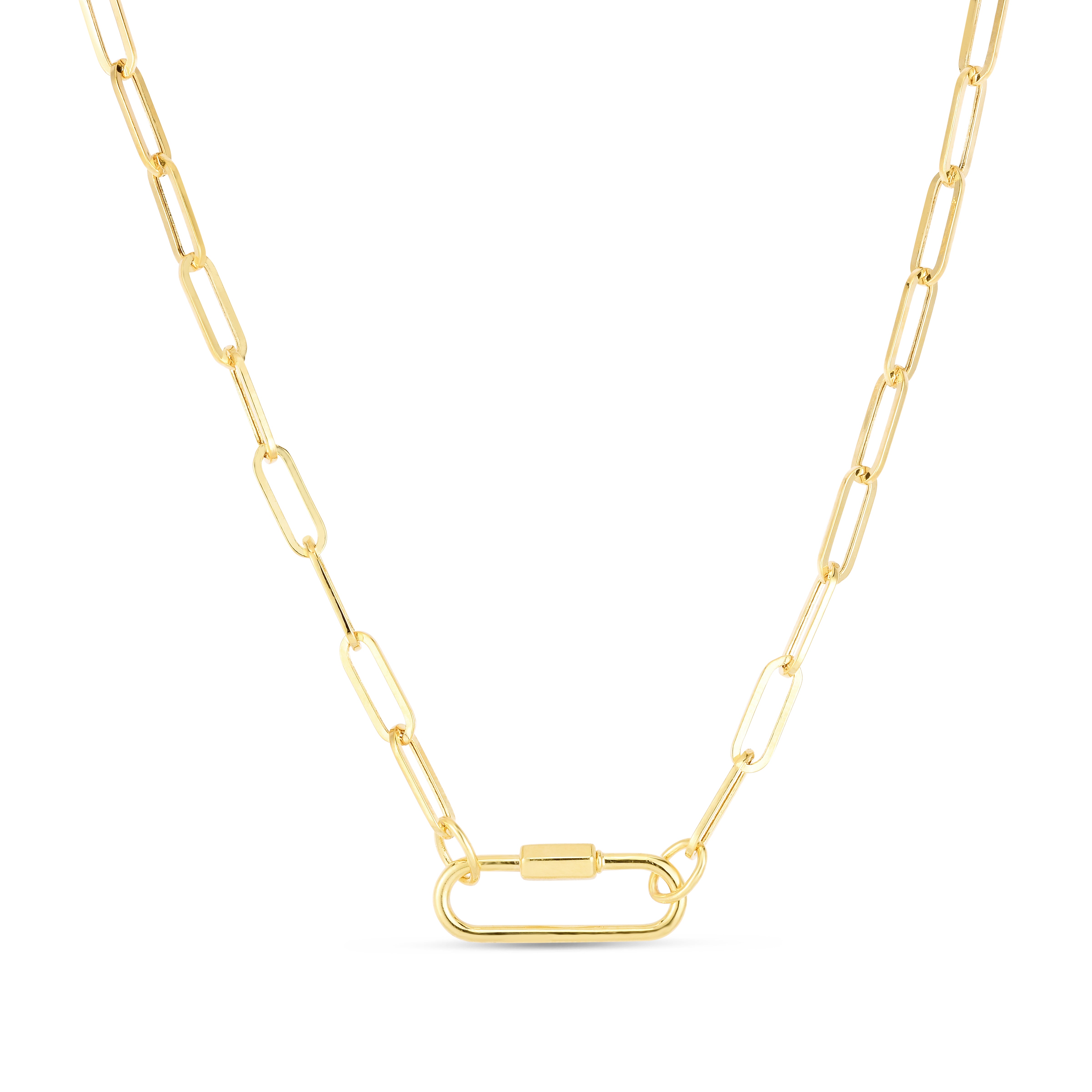 14K Yellow Gold 18" Oval Carabiner Clasp Paperclip Chain Necklace