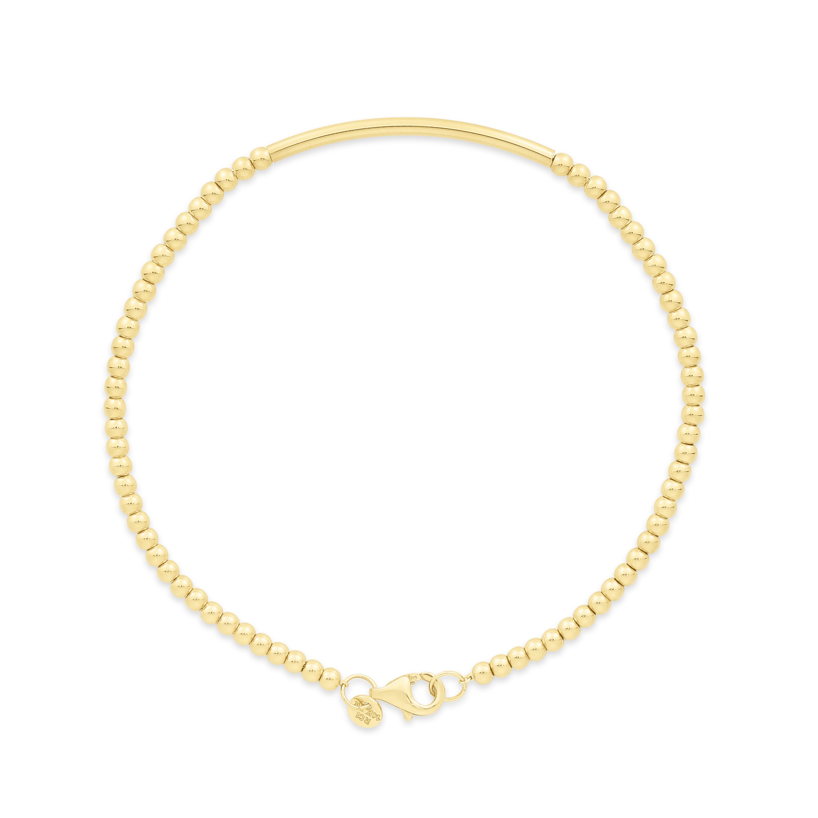 14K Yellow Gold Bead Bar 7" Bracelet with Lobster Clasp