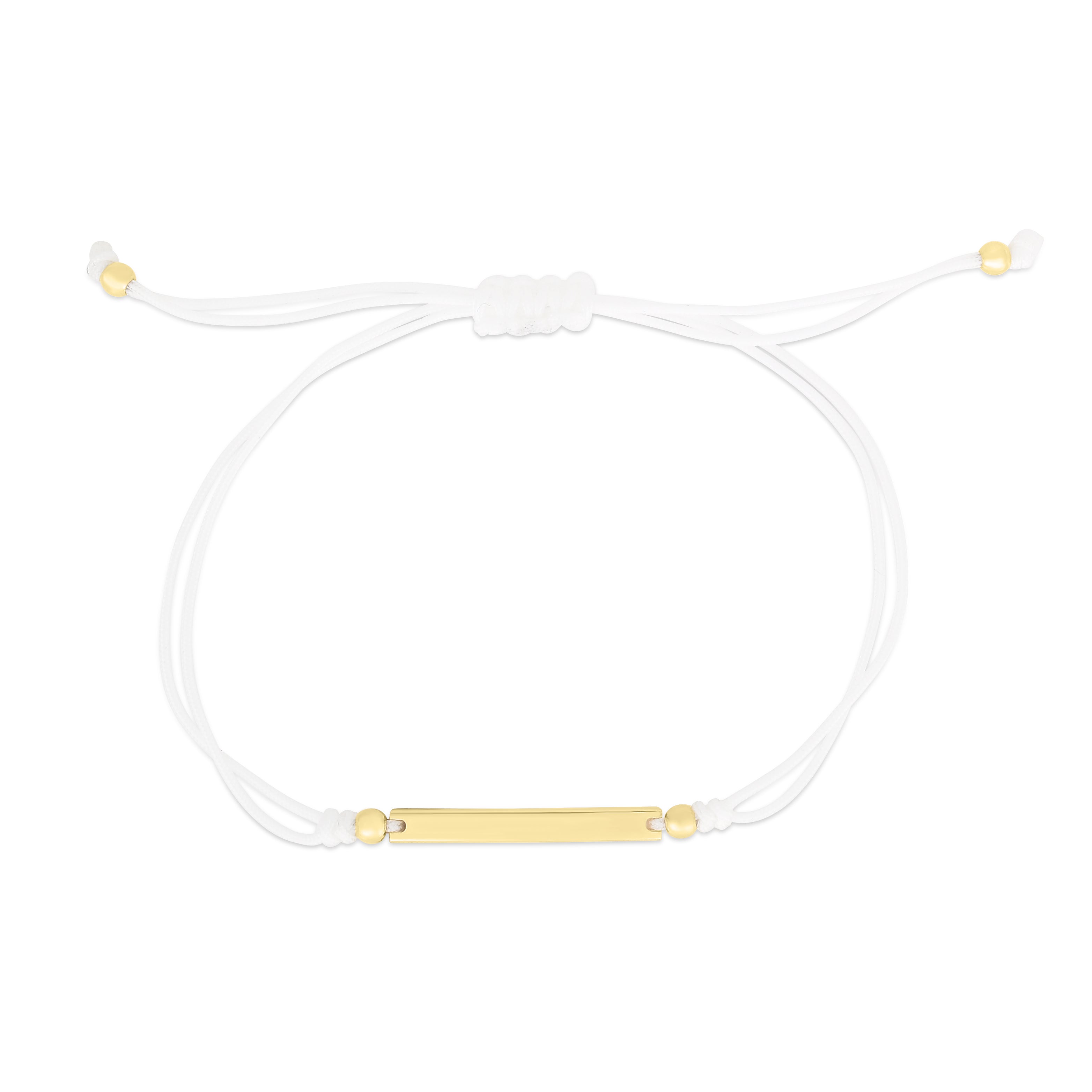 14K Yellow Gold Bar White Cord 9.25" Bracelet with Drawstring Closure