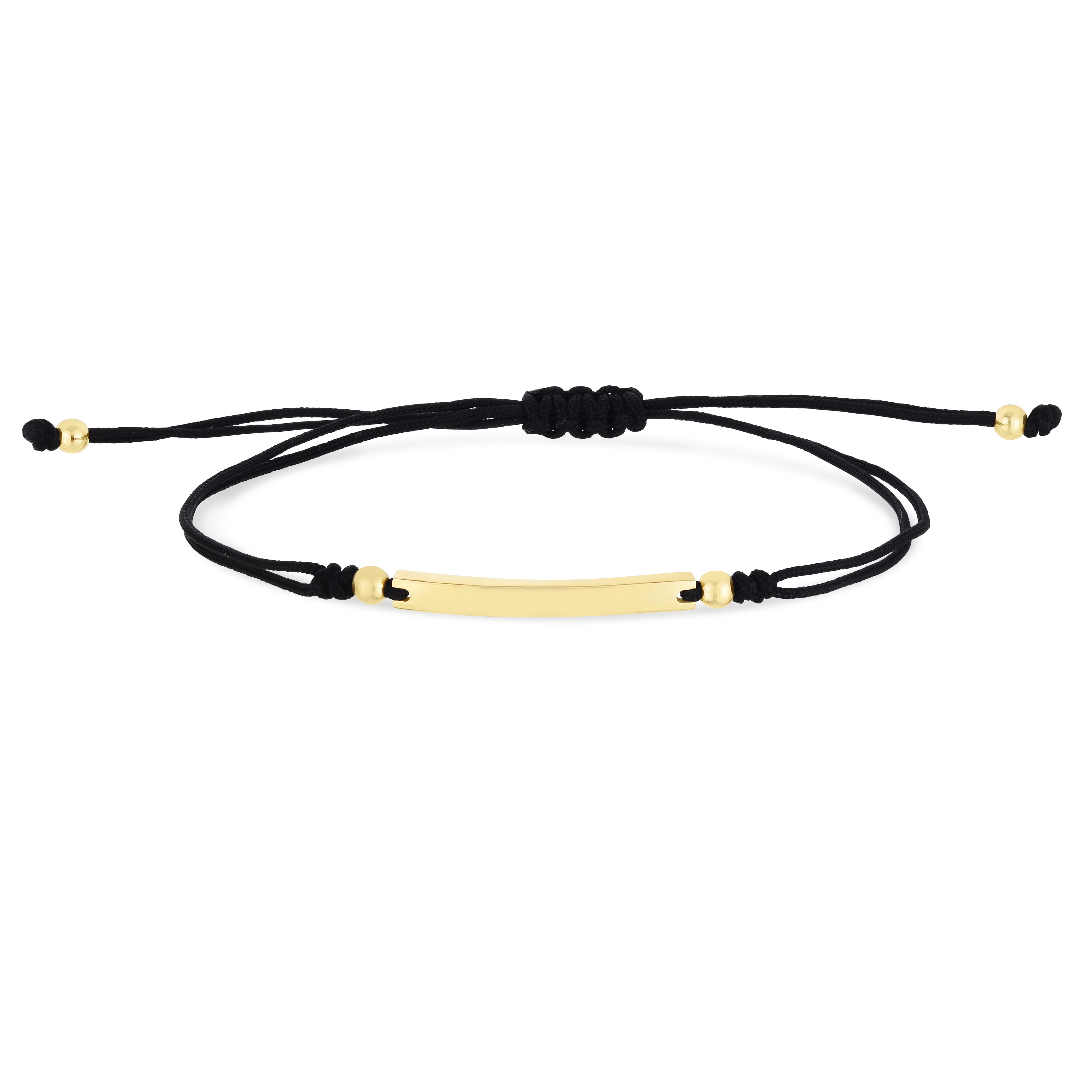 14K Yellow Gold Bar Black Cord 9.25" Bracelet with Drawstring Closure