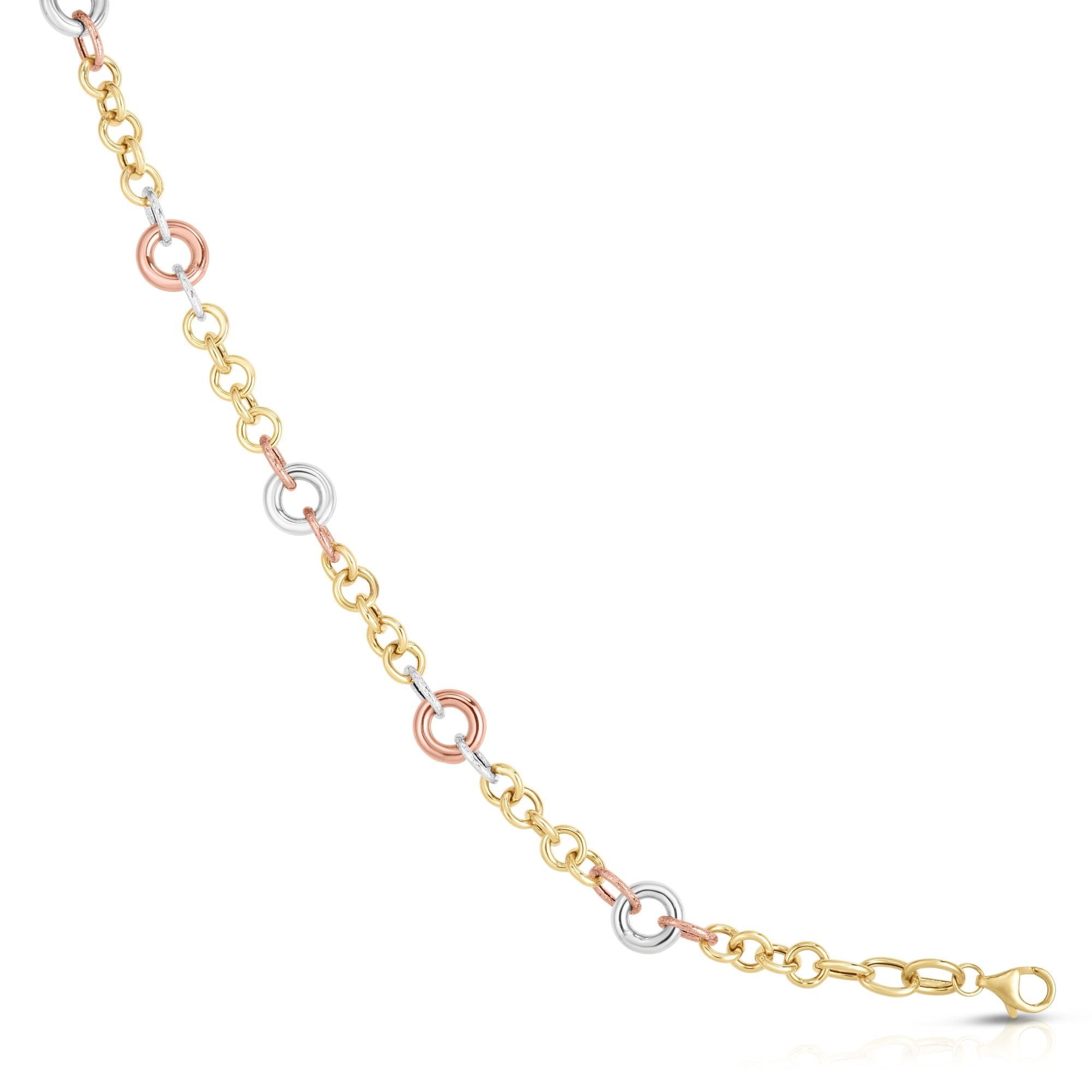 14K Tri-color Gold 7.5" Round Heritage Link