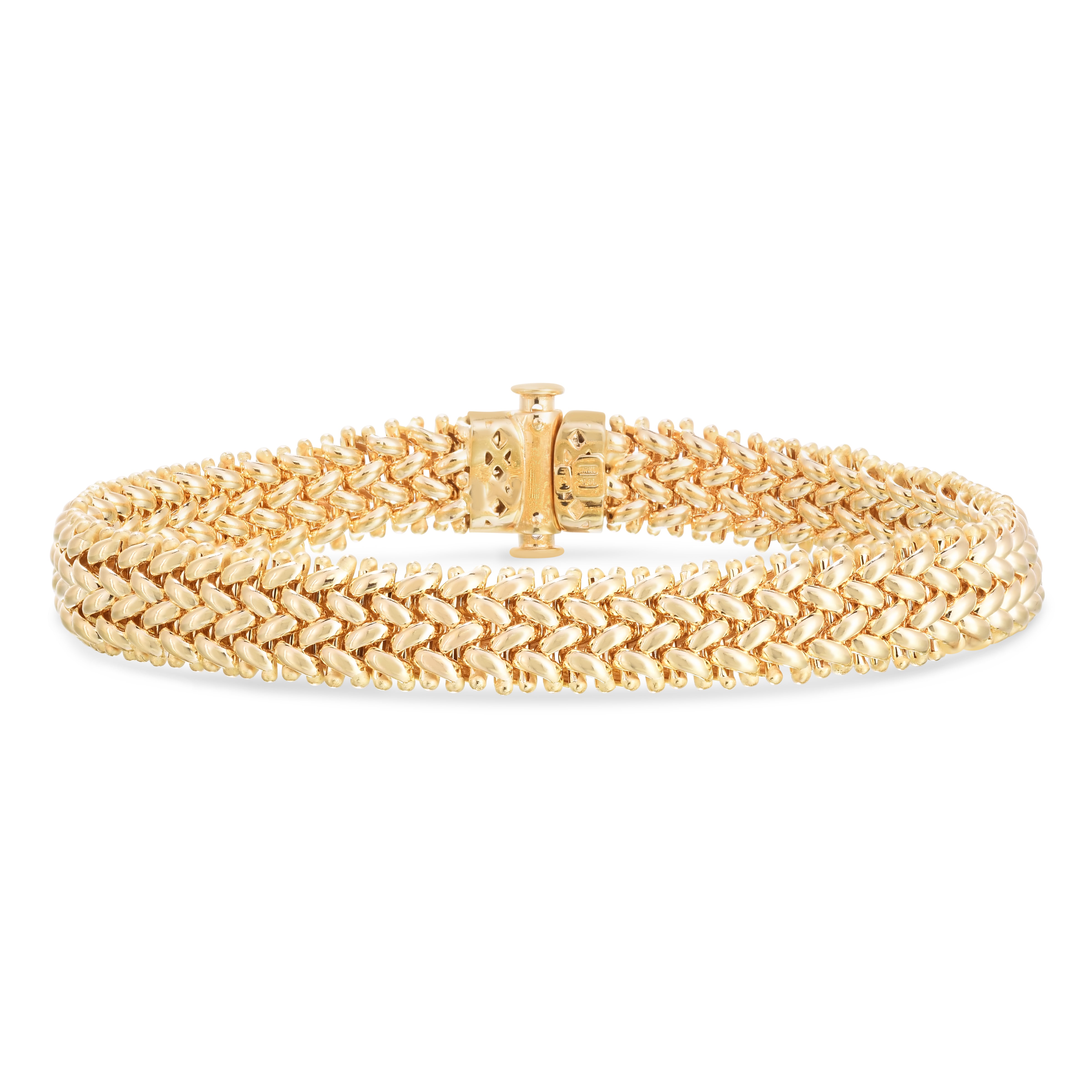 14K Yellow Gold Polished 8.8mm Thick 7" Mesh/Rice Braided Woven Bracelet with Box and Figure 8 Clasp