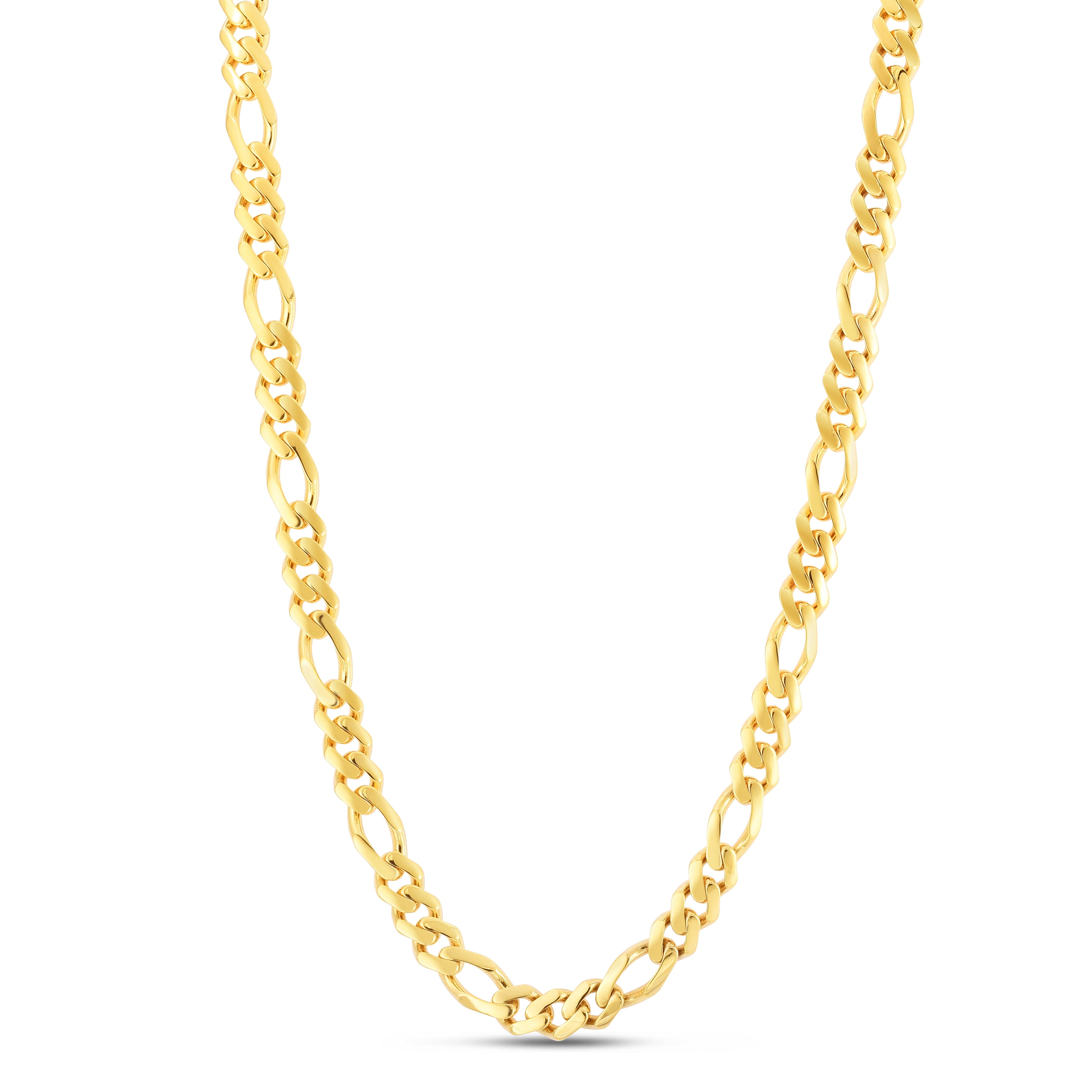 14K Yellow Gold 8mm High Polish Modern Lite Figaro 22" Chain Necklace with Box (Both Side Push) Clasp.