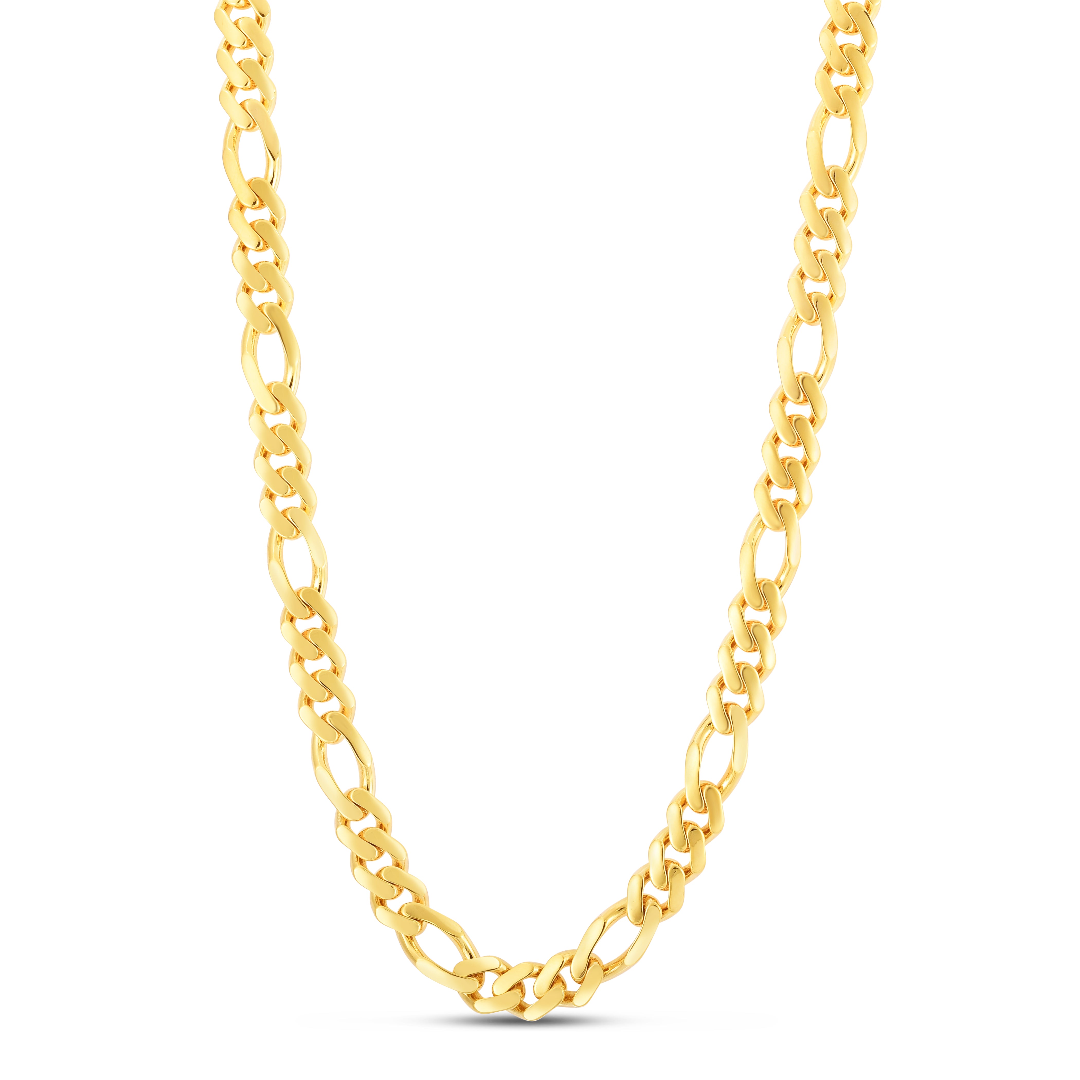 14K Yellow Gold 9.5mm High Polish Modern Lite Figaro 24" Chain Necklace with Box (Both Side Push) Clasp.