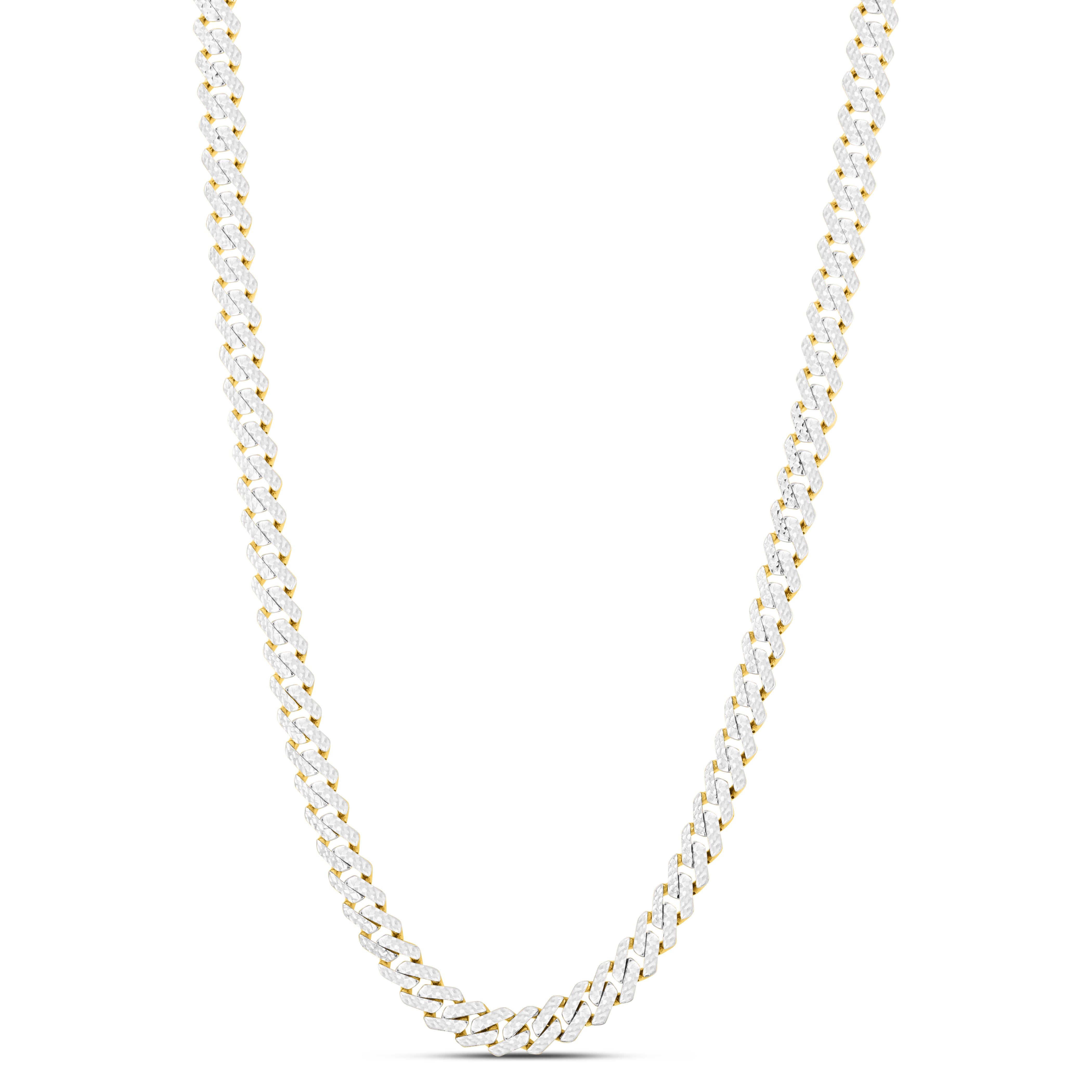 14K Yellow Gold 8mm White Pave Modern Lite Edge  22" Chain Necklace with Box (Both Side Push) Clasp.