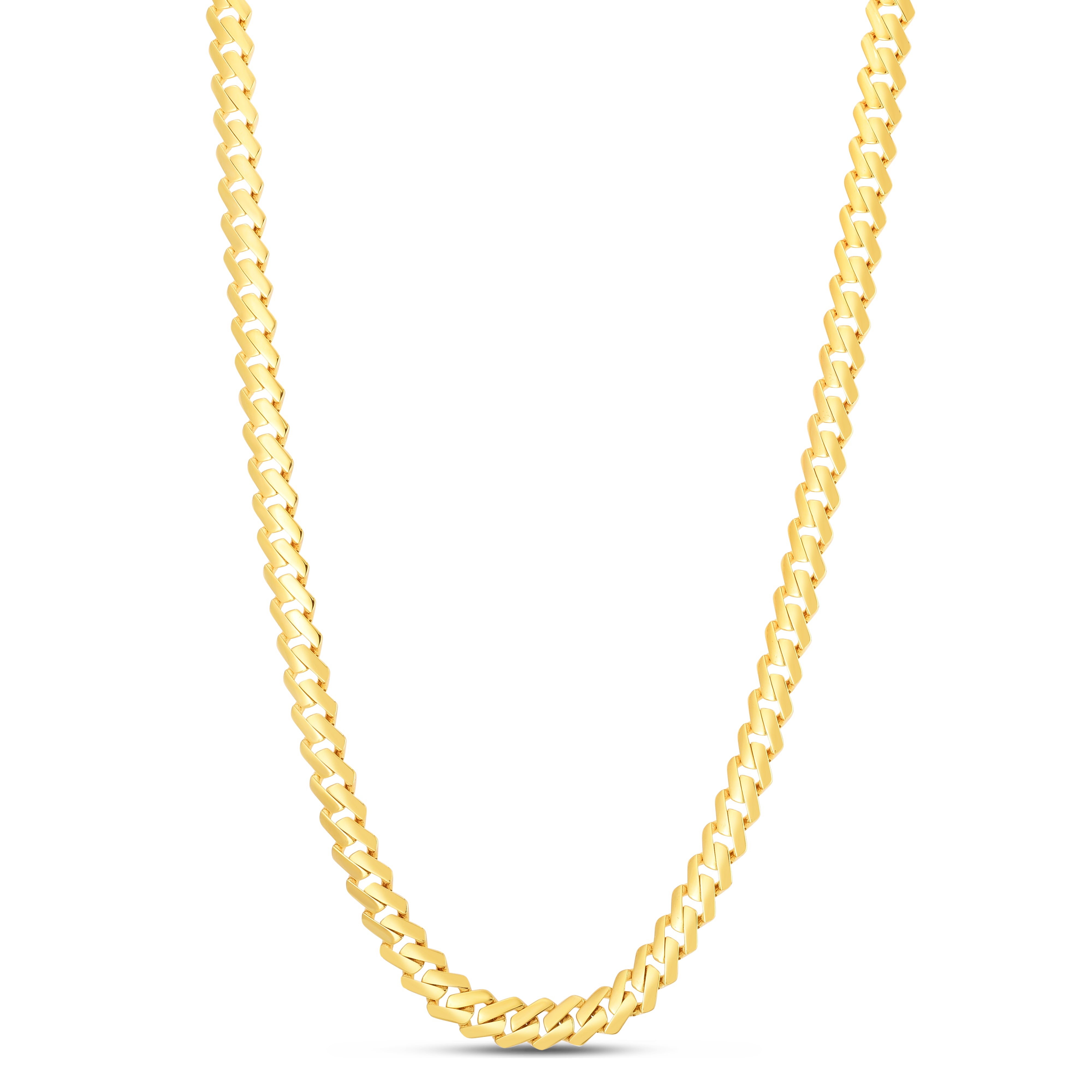 14K Yellow Gold 8mm High Polish Modern Lite Edge  22" Chain Necklace with Box (Both Side Push) Clasp.