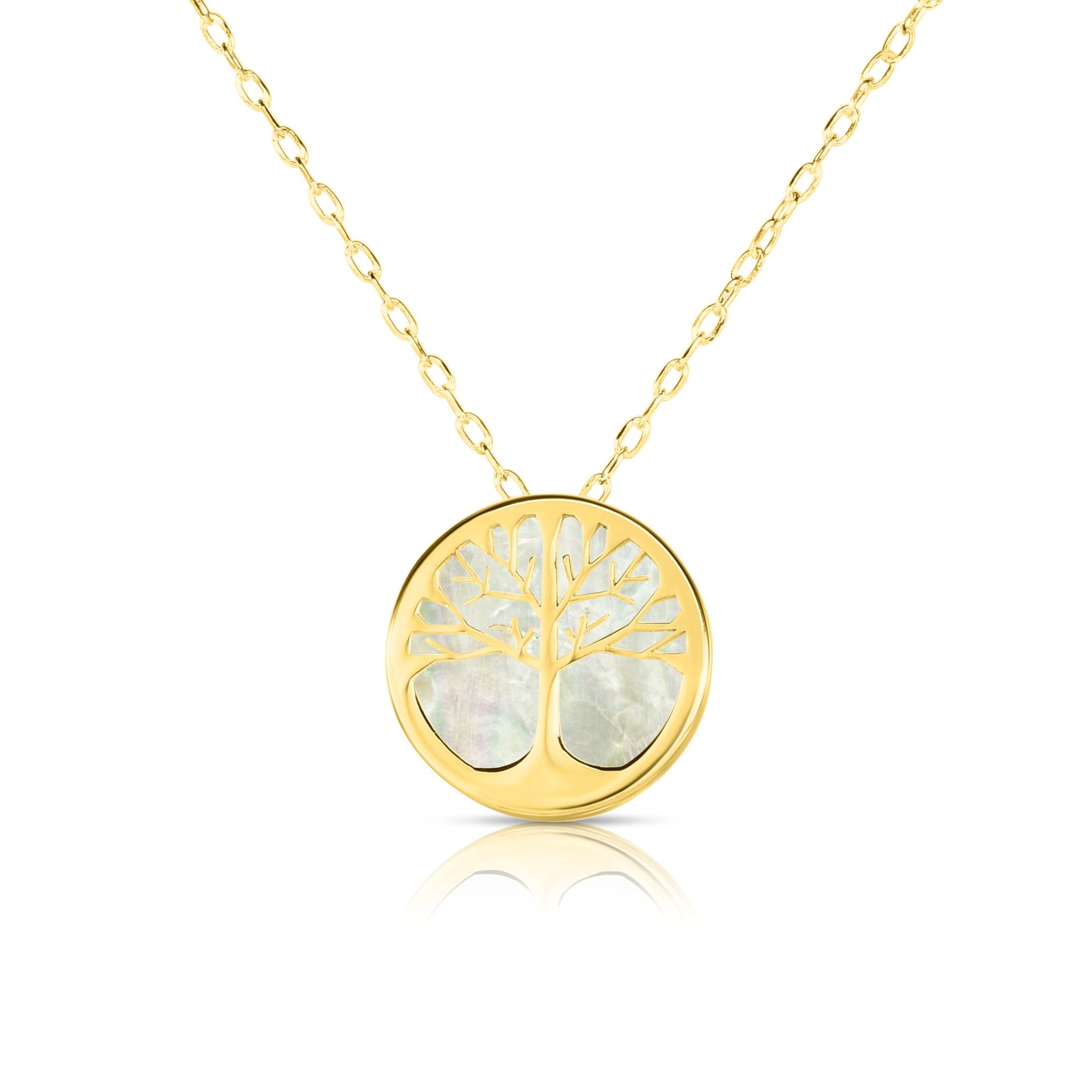 14K Yellow Gold 18" Tree of Life Mother of Pearl Necklace