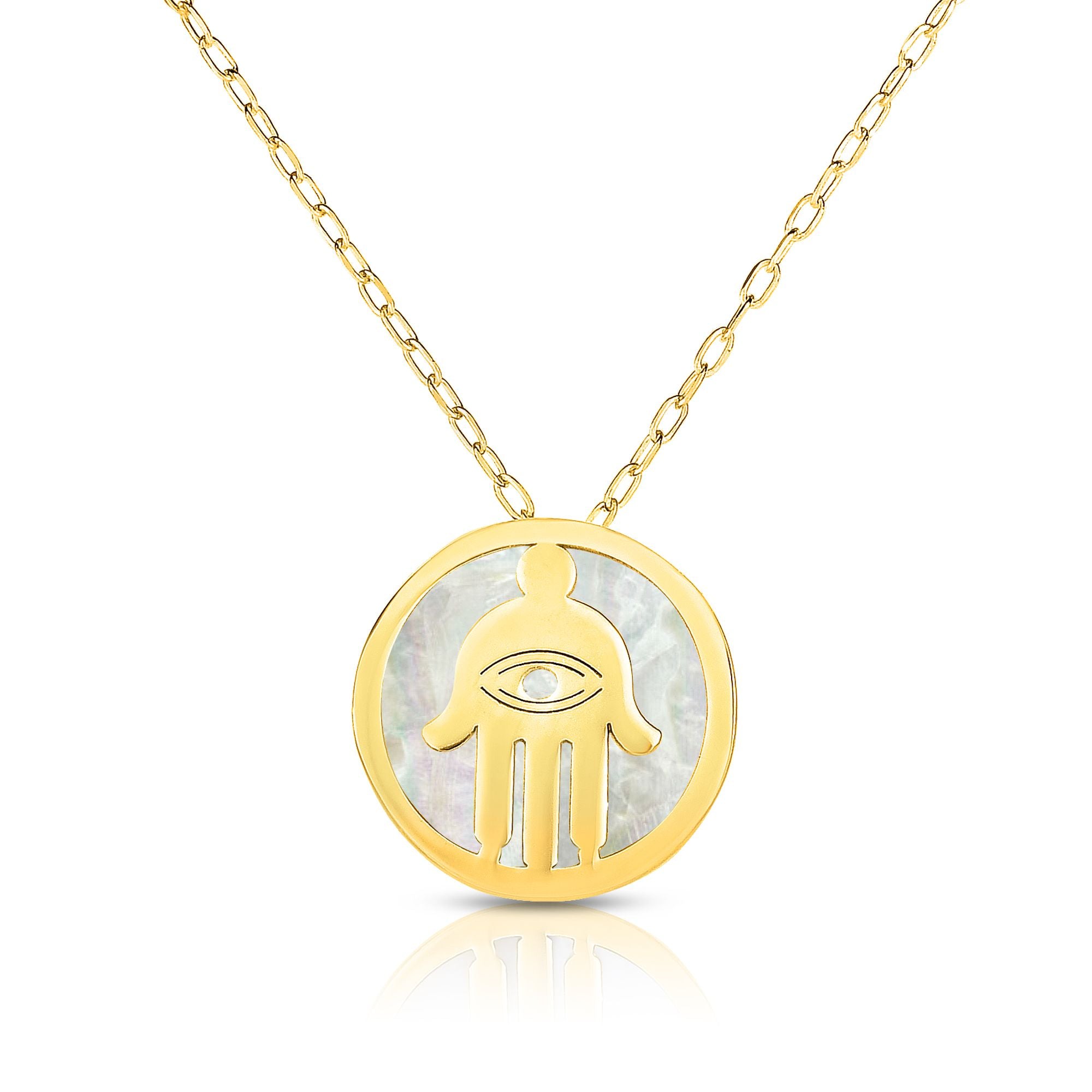 14K Yellow Gold 18" Hamsa Mother of Pearl Necklace