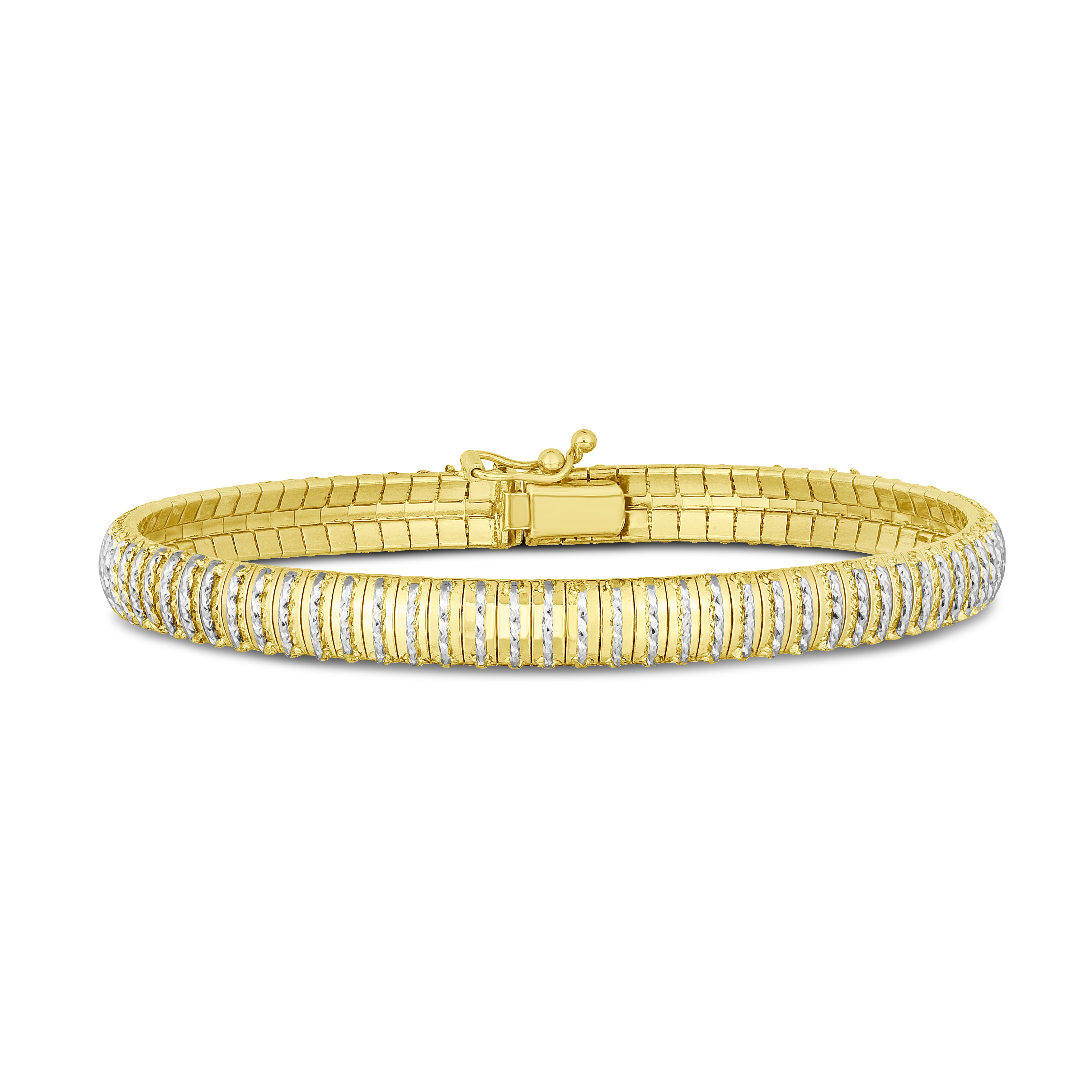 14K Yellow Gold Diamanté (Diamond Cut) Flexible Bracelet with Box (Figure 8) Clasp