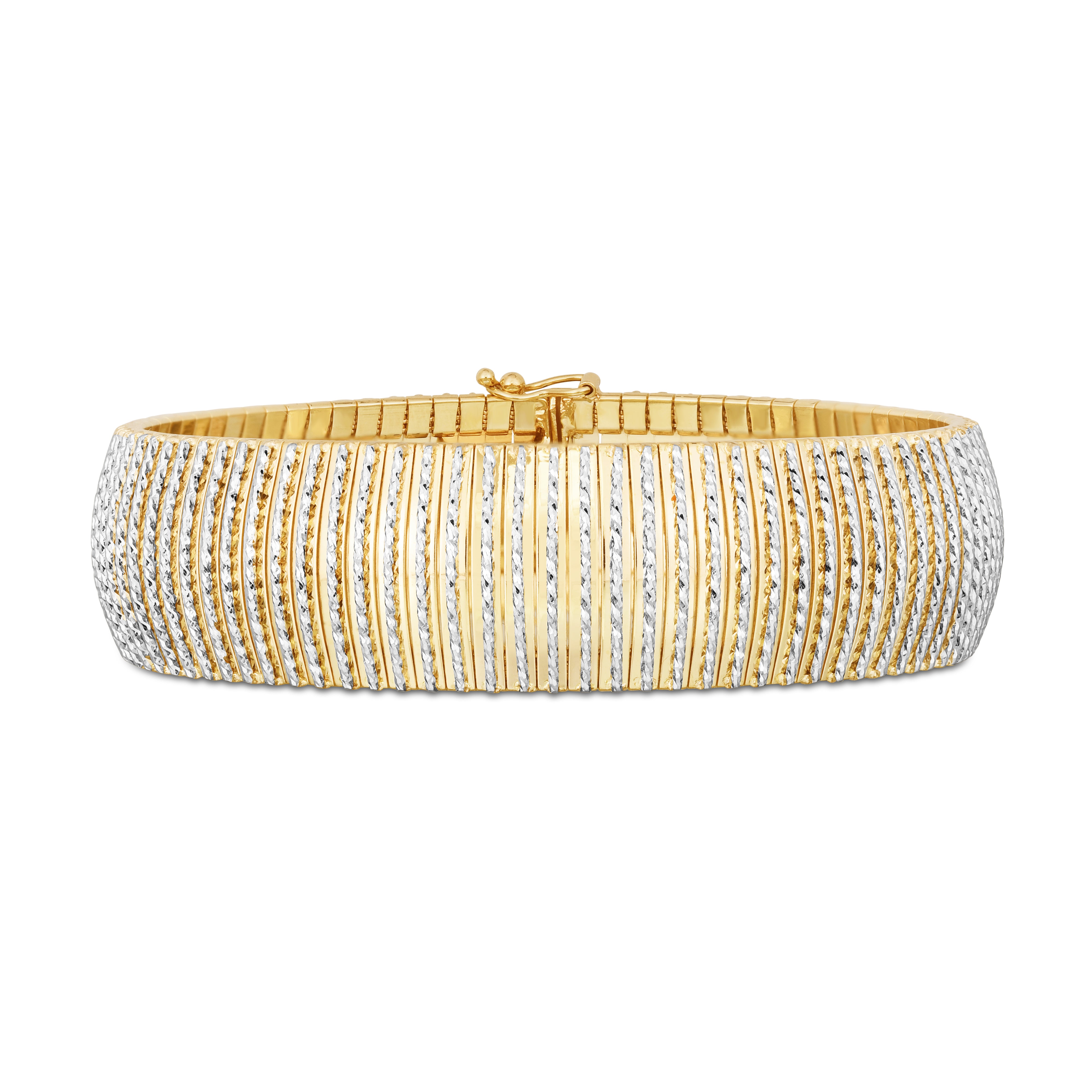 14K Yellow Gold Big Bold Diamanté (Diamond Cut) Flexible Bracelet with Box (Figure 8) Clasp