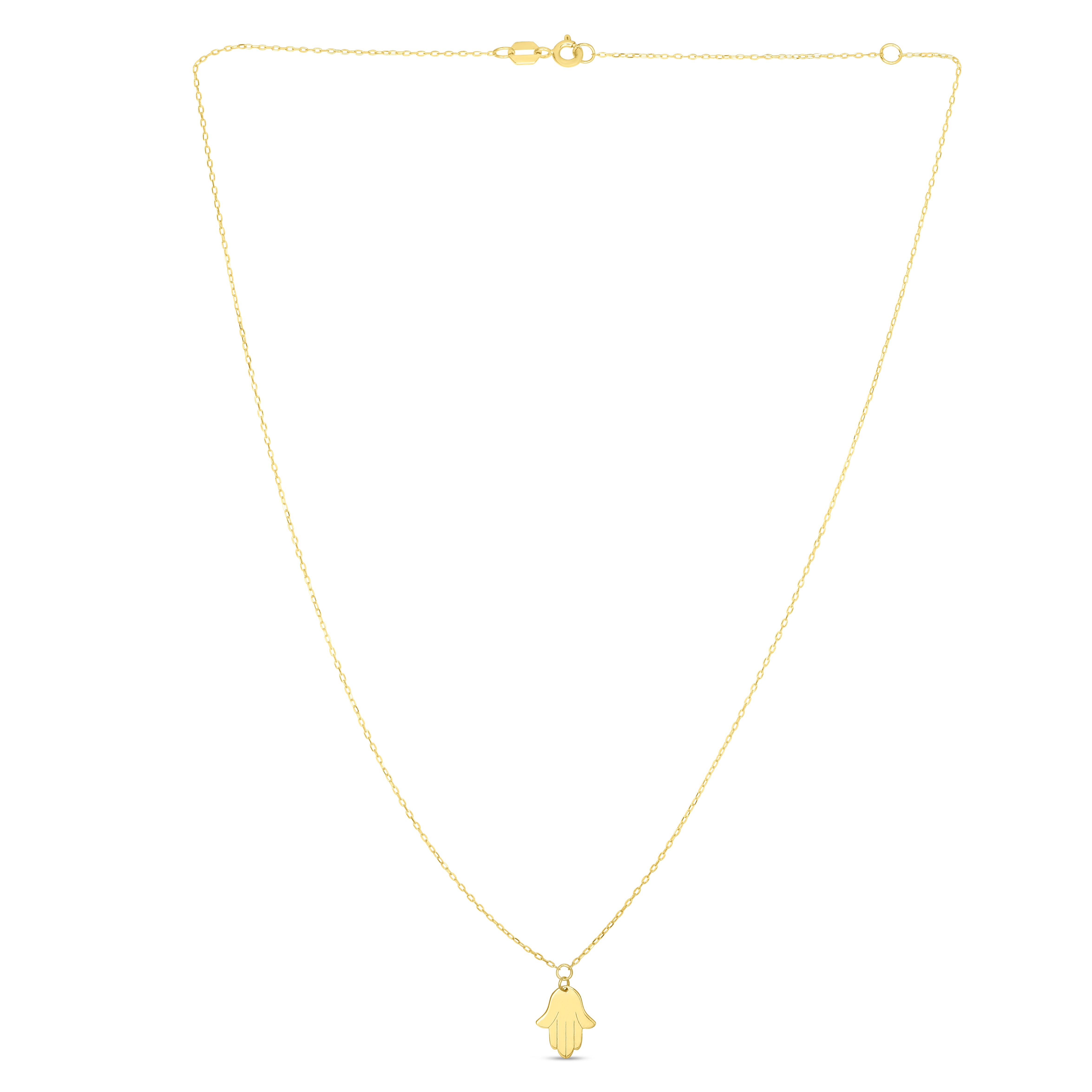 14K Yellow Gold 18" Polished Hamsa Necklace