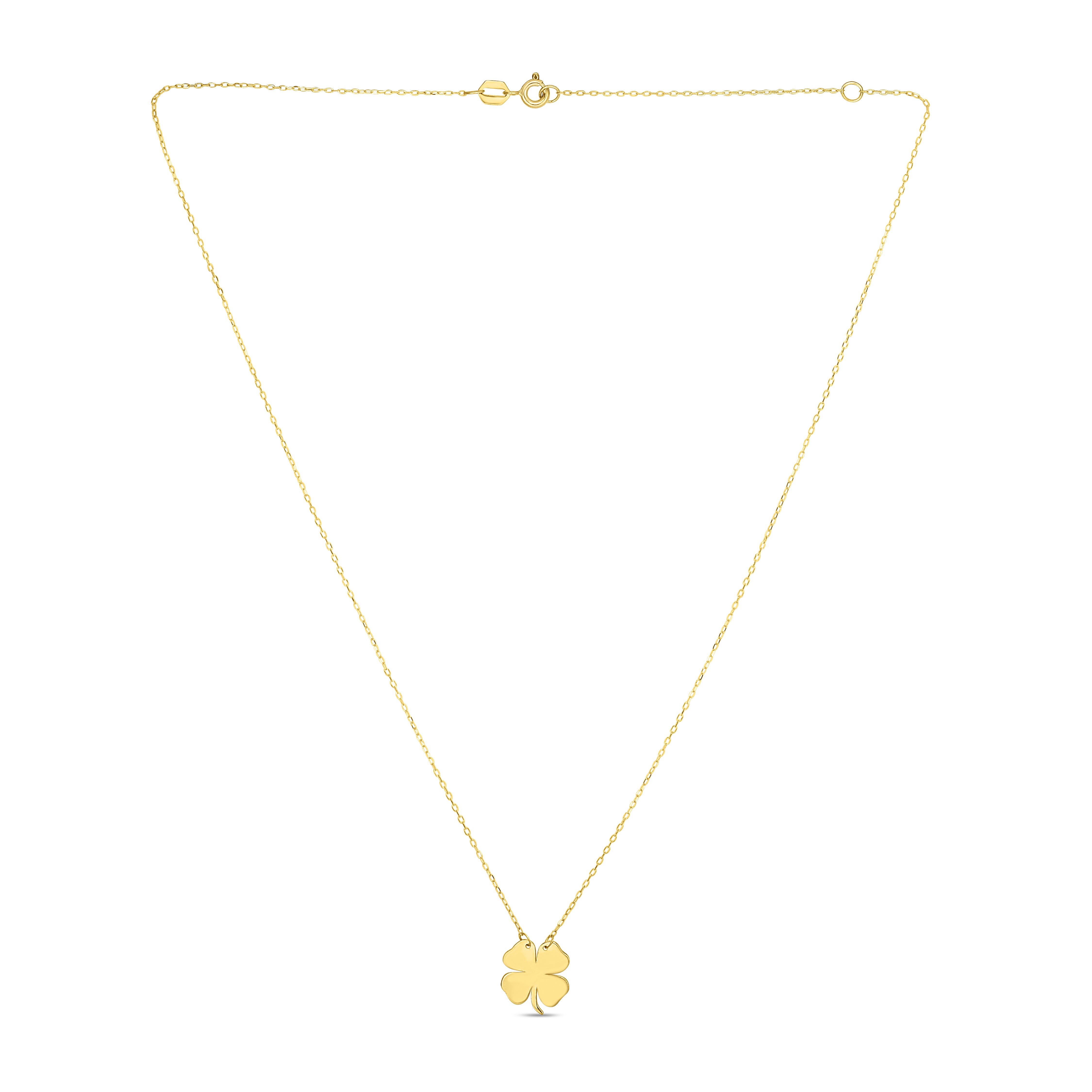 14K Yellow Gold 18" Polished Clover Necklace