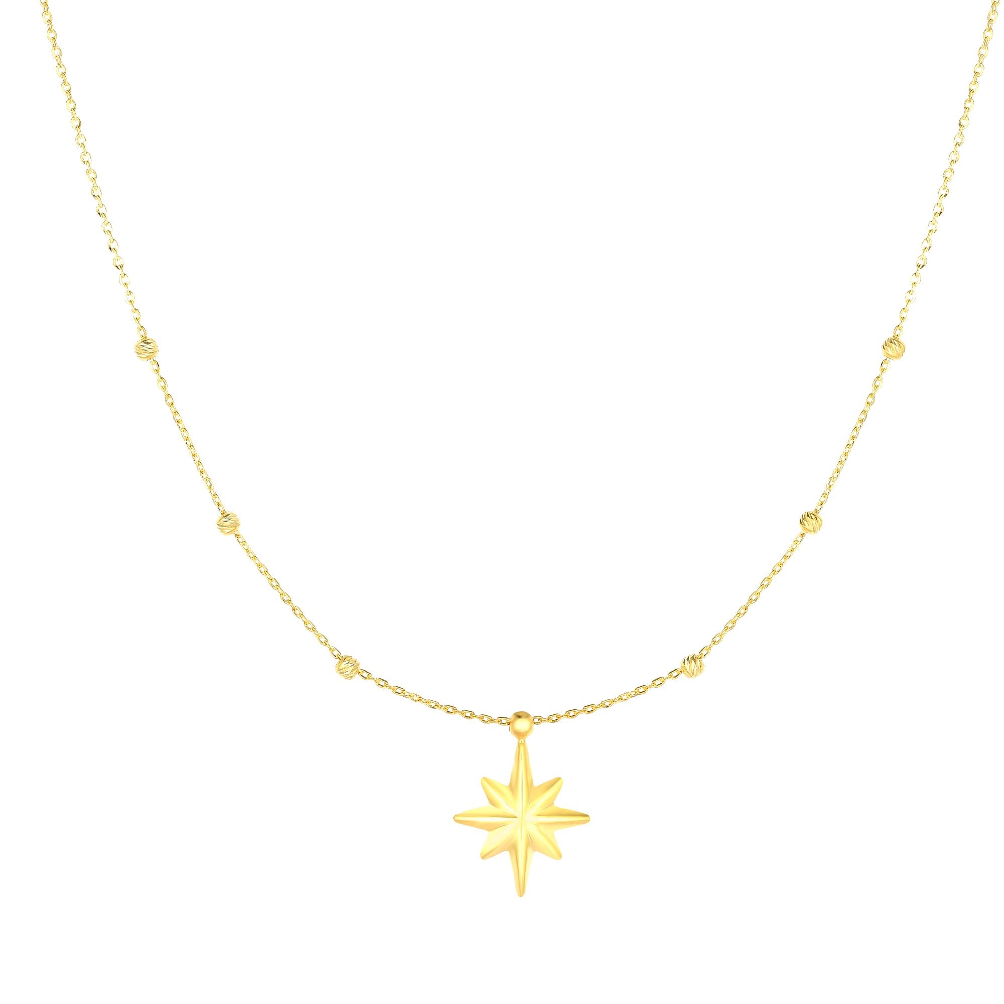 14K Yellow Gold 18" Polished North Star Necklace