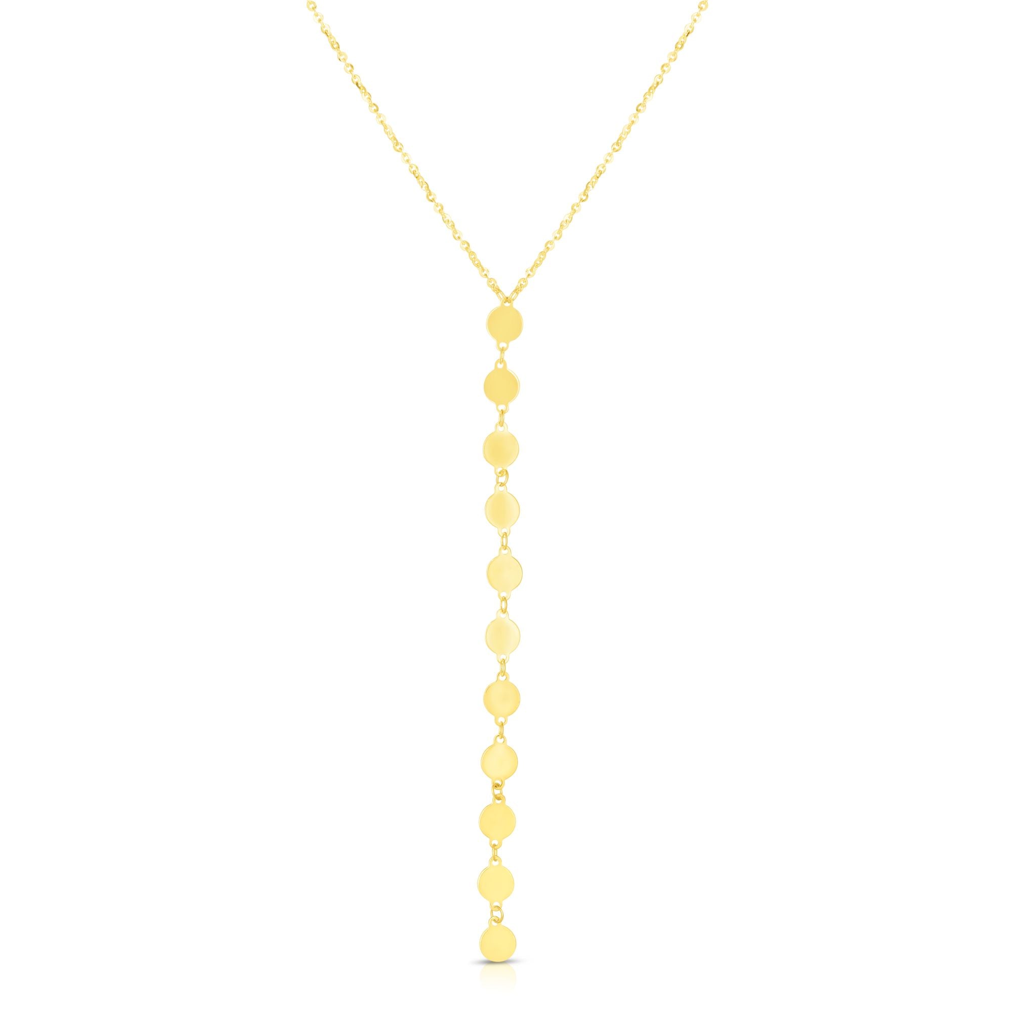 14K Yellow Gold 17" Polished Mirror Chain Drop Lariat Necklace