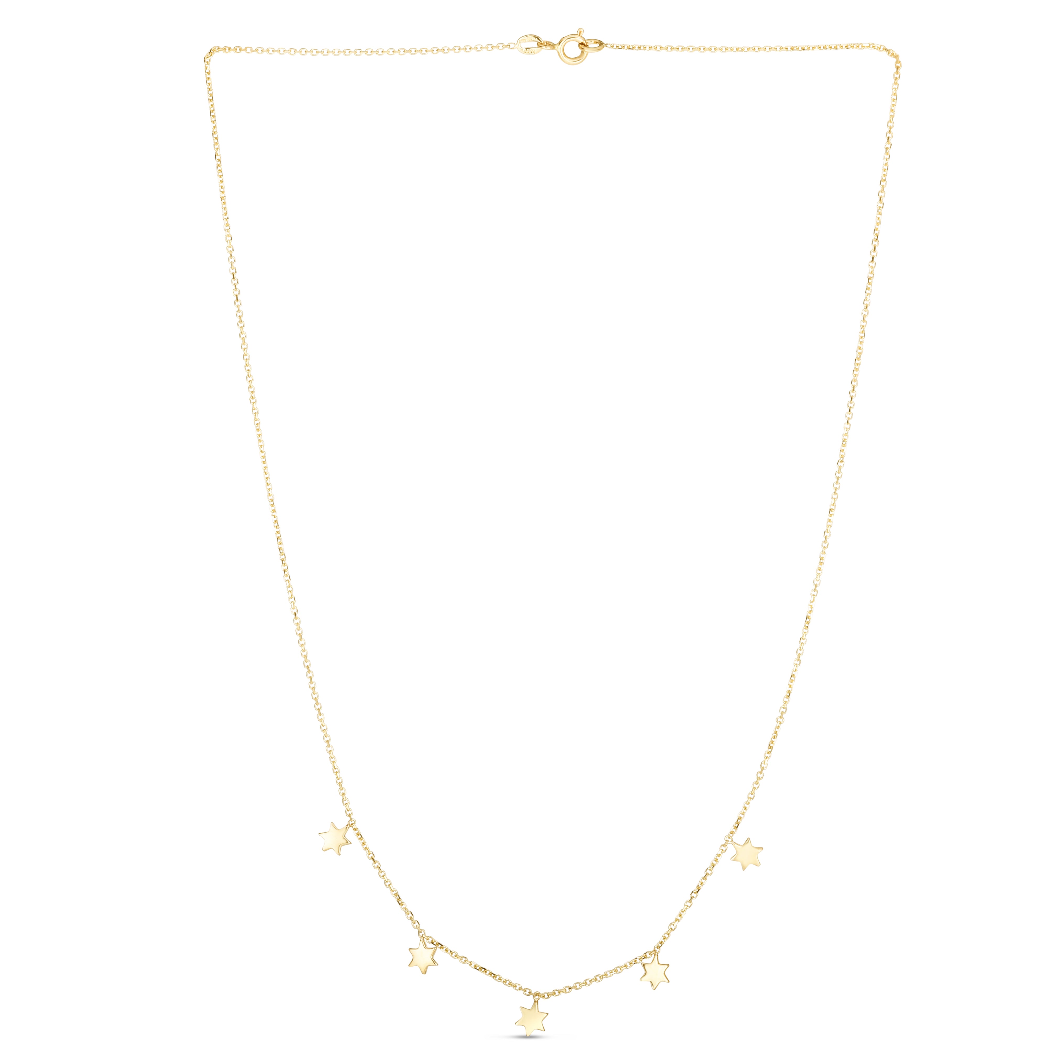 14K Yellow Gold 17" Mini Polished Star Dangle Necklace