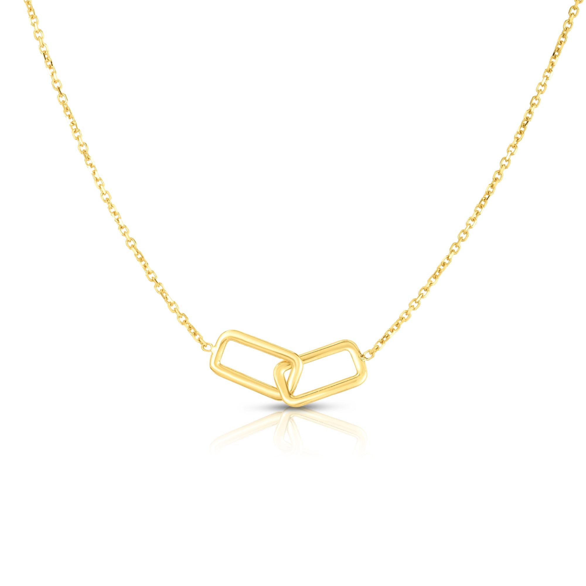 14K Yellow Gold 17" Polished Interlocking Rectangles Necklace