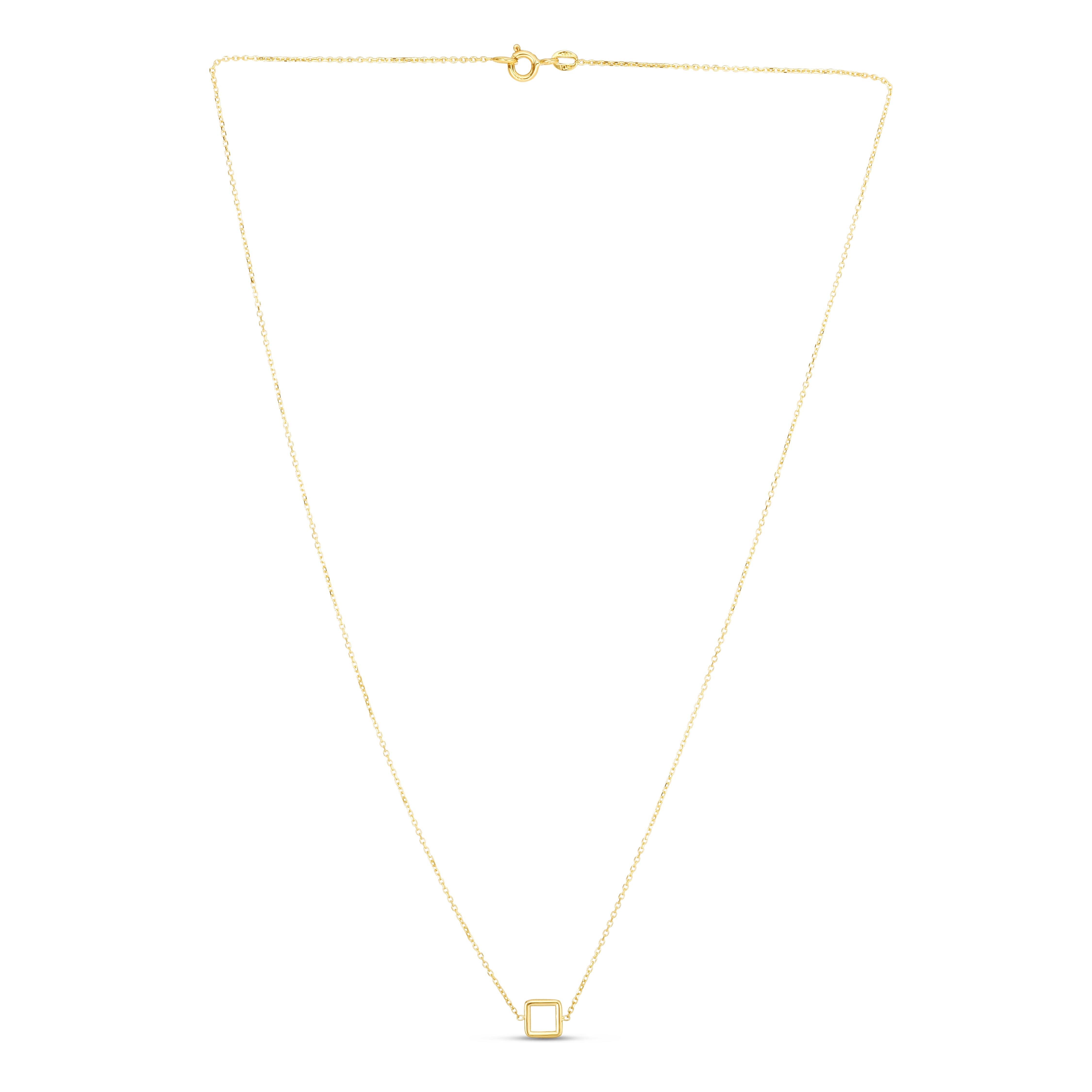 14K Yellow Gold 17" Polished Mini Open Square Necklace