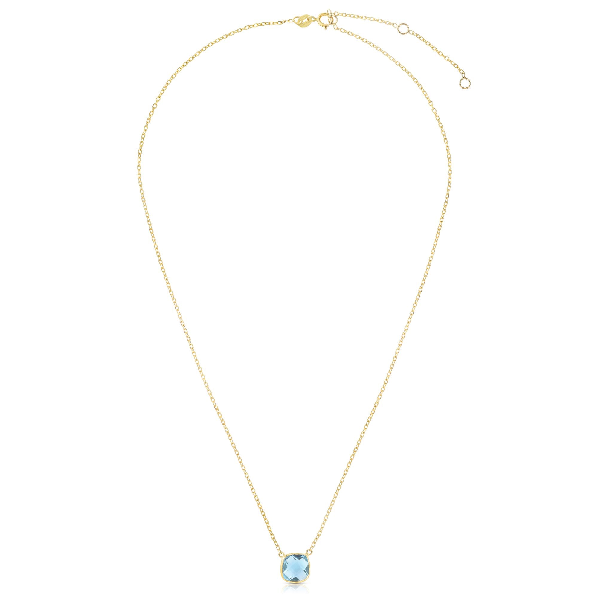 14K Yellow Gold 17" Blue Topaz Cushion Solitiare Necklace