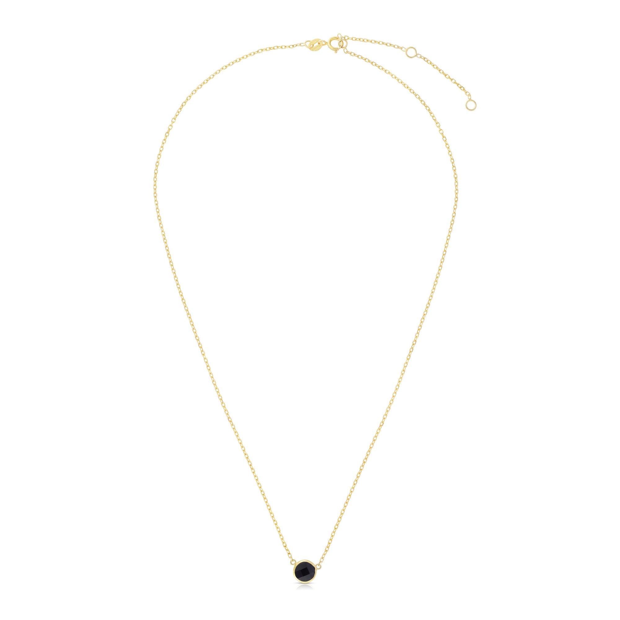 14K Yellow Gold 17" Semi-Precious Round Onyx Solitaire Necklace