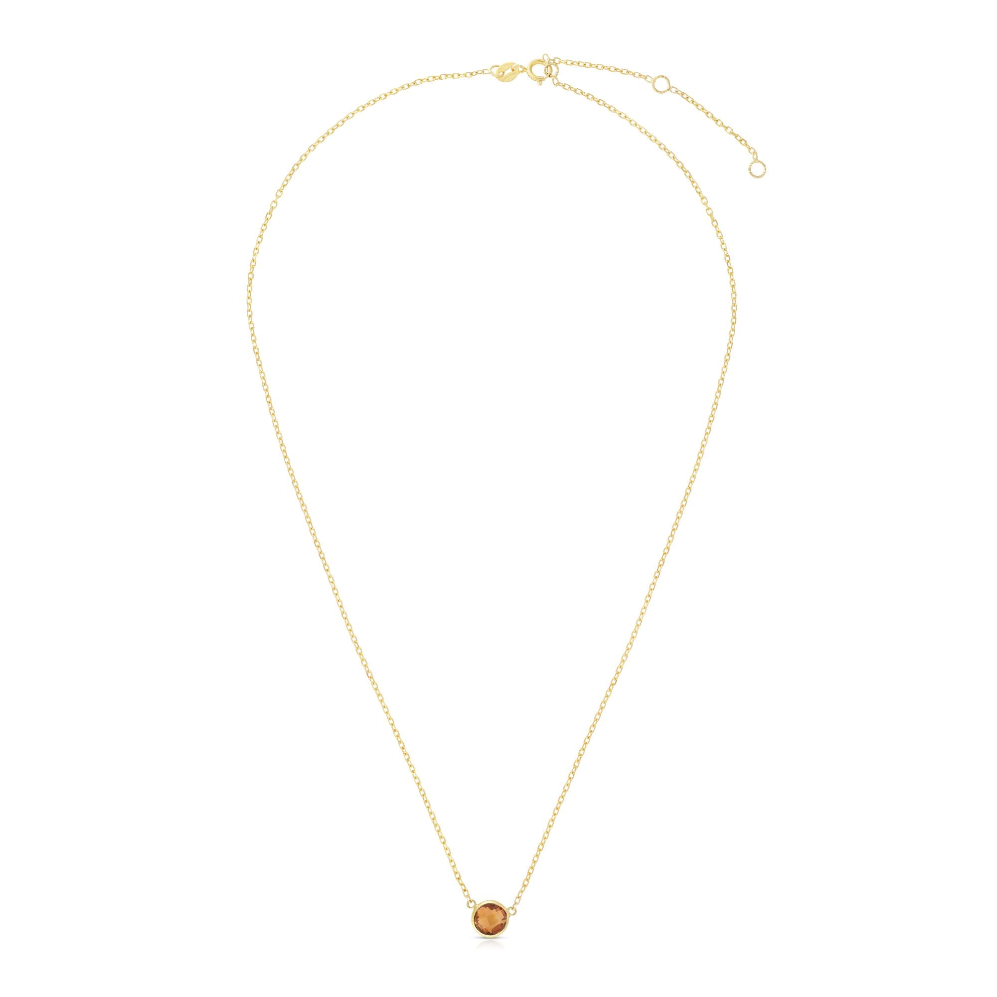 14K Yellow Gold 17" Semi-Precious Round Citrine Solitaire Necklace