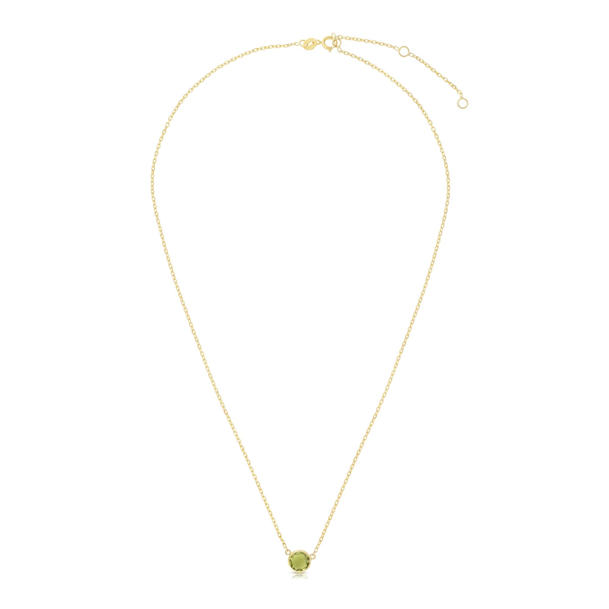 14K Yellow Gold 17" Semi-Precious Round Peridot Solitaire Necklace