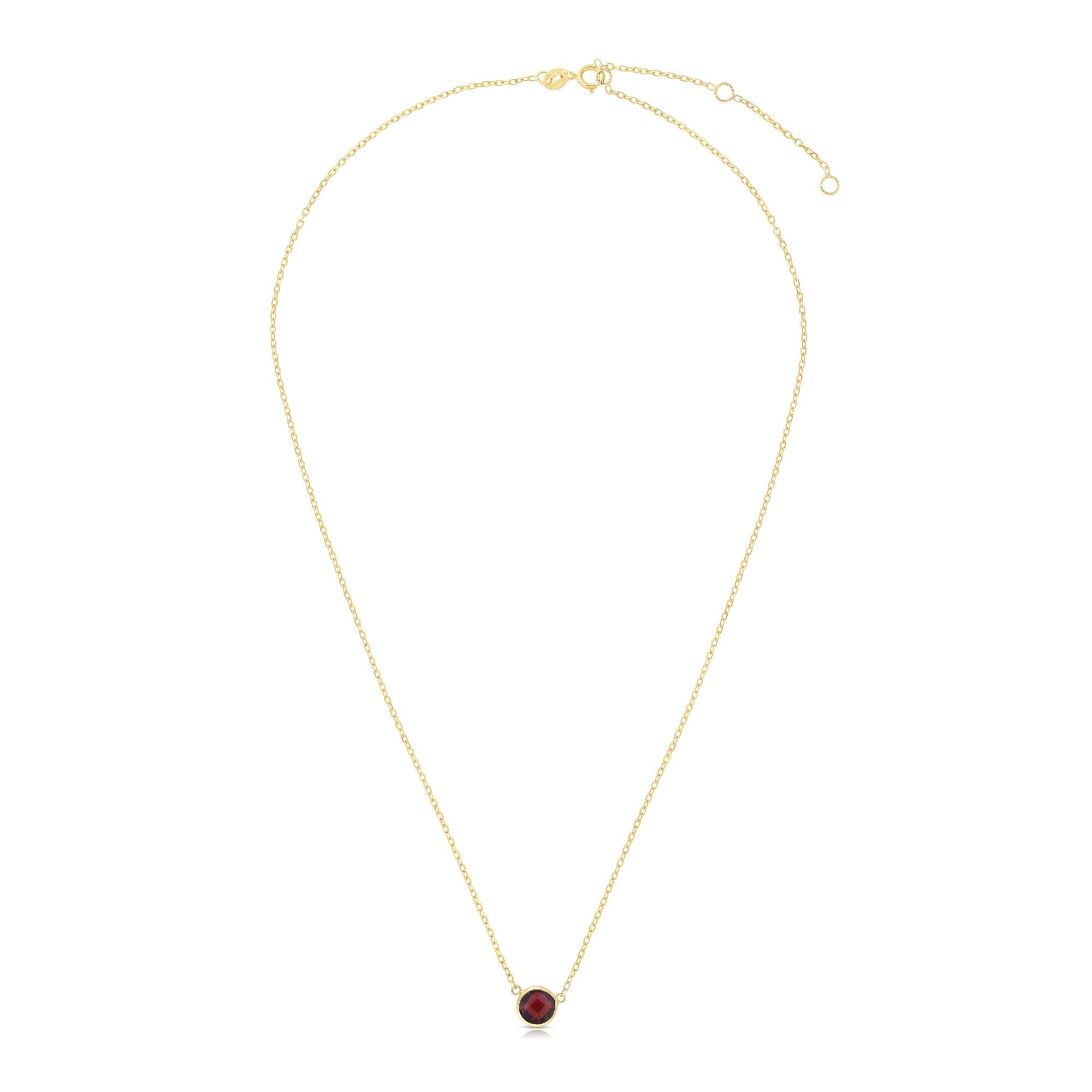 14K Yellow Gold 17" Semi-Precious Round Garnet Solitaire Necklace