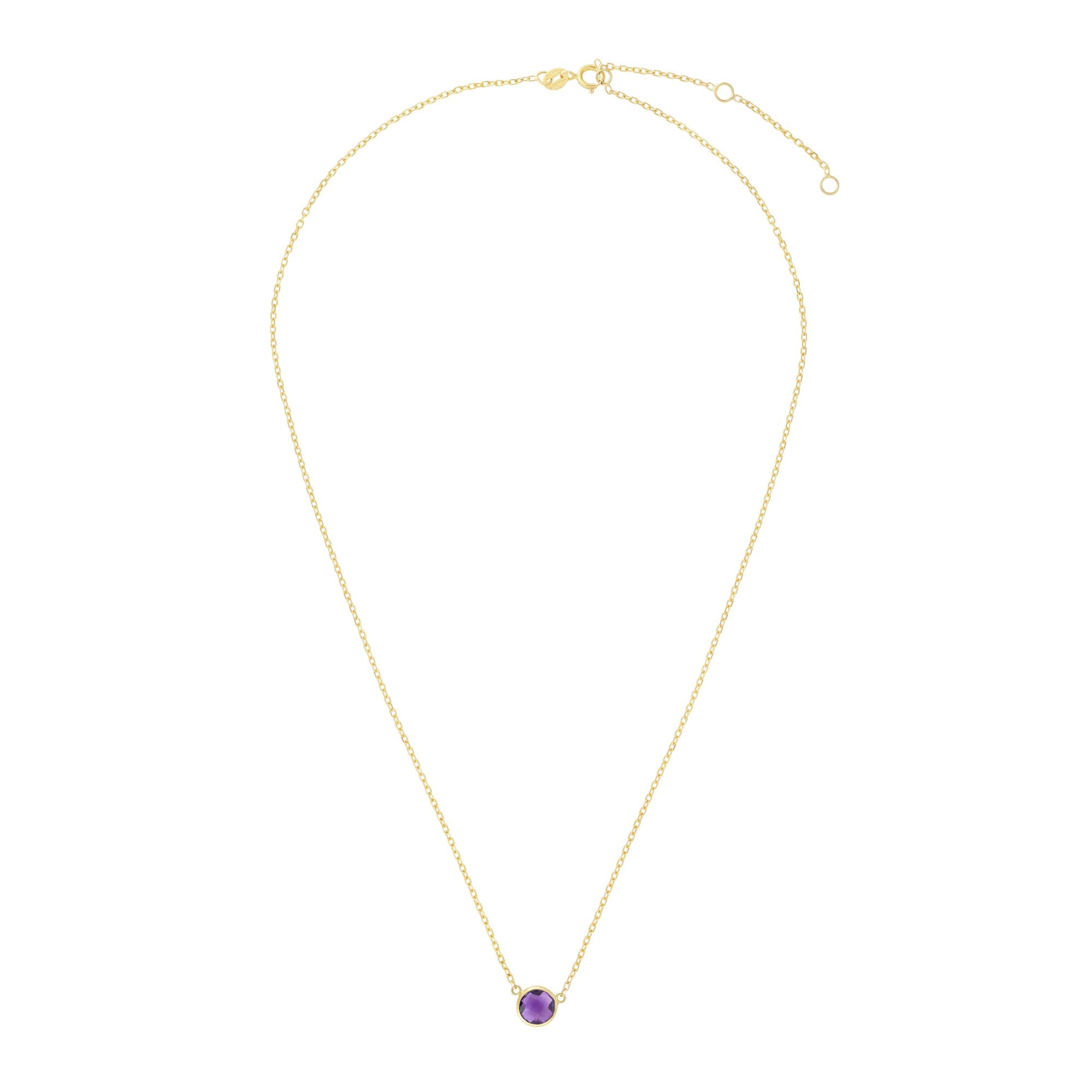 14K Yellow Gold 17" Semi-Precious Round Amethyst Solitaire Necklace