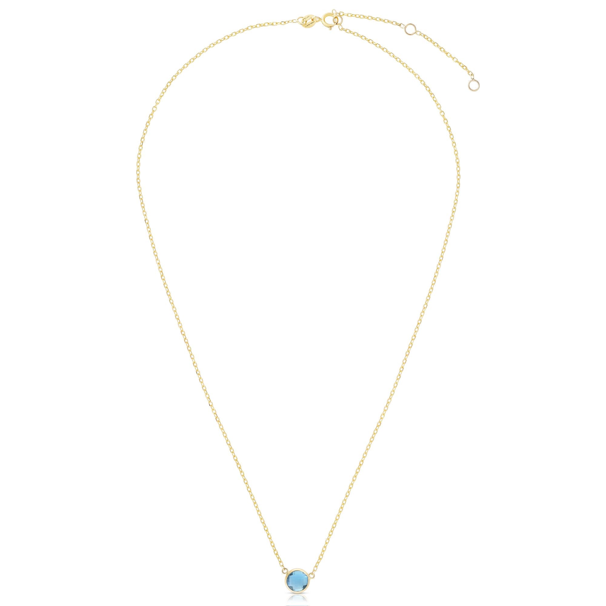 14K Yellow Gold 17" Semi-Precious Round Blue Topaz Solitaire Necklace