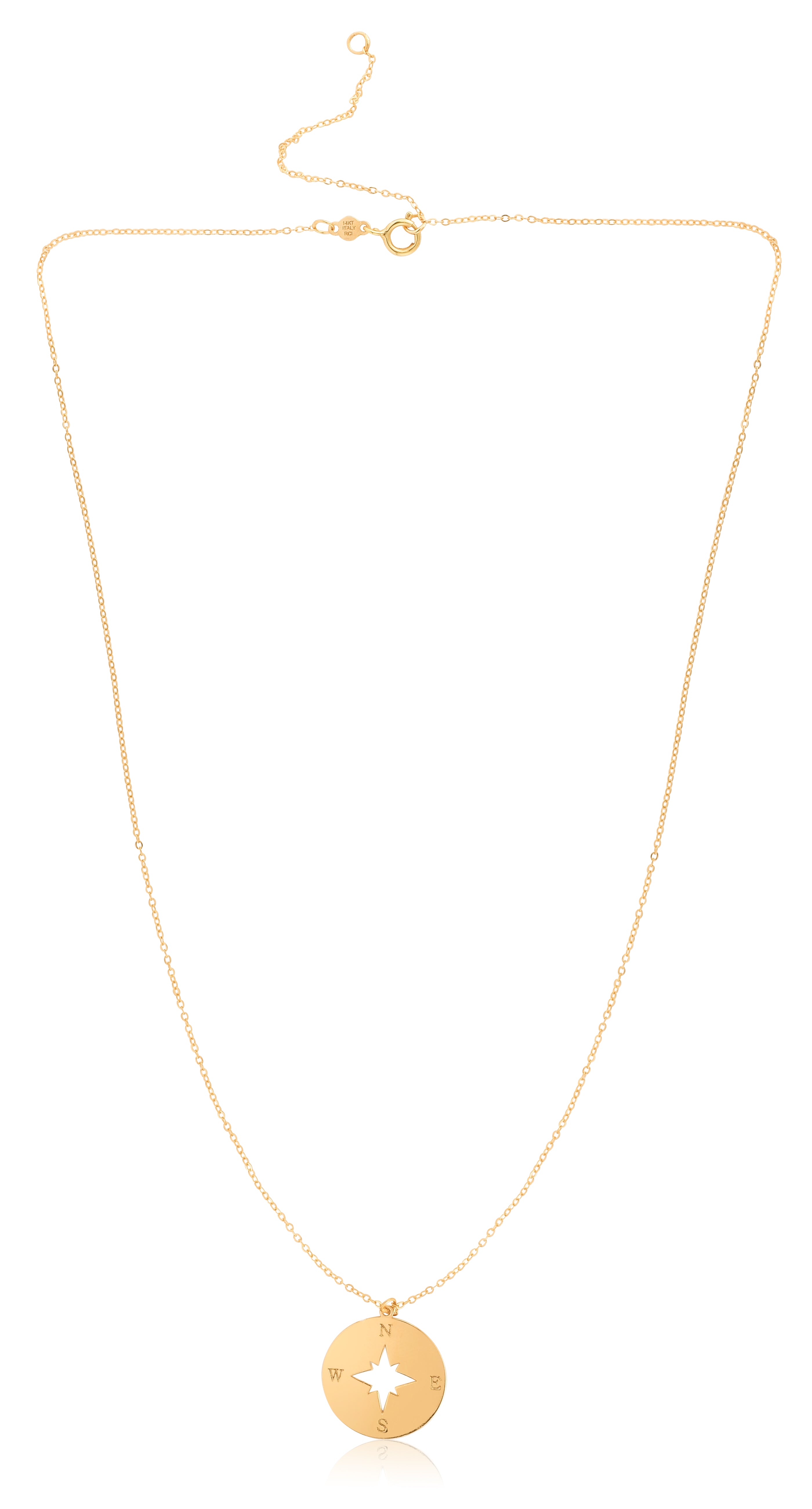 14K Yellow Gold 18" Polished North Star Disc Necklace