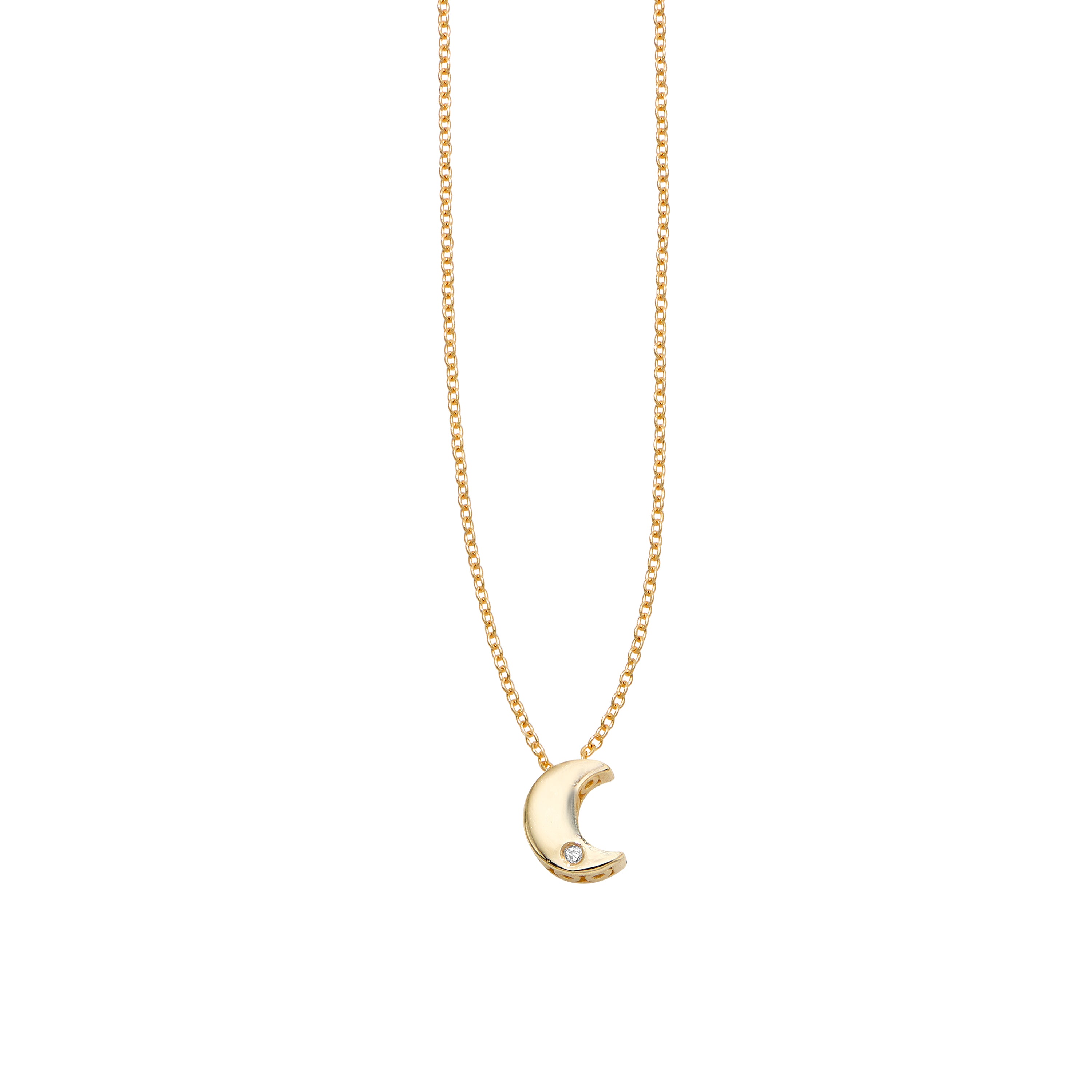 14K Yellow Gold 18" .005ct Diamond Moon Necklace