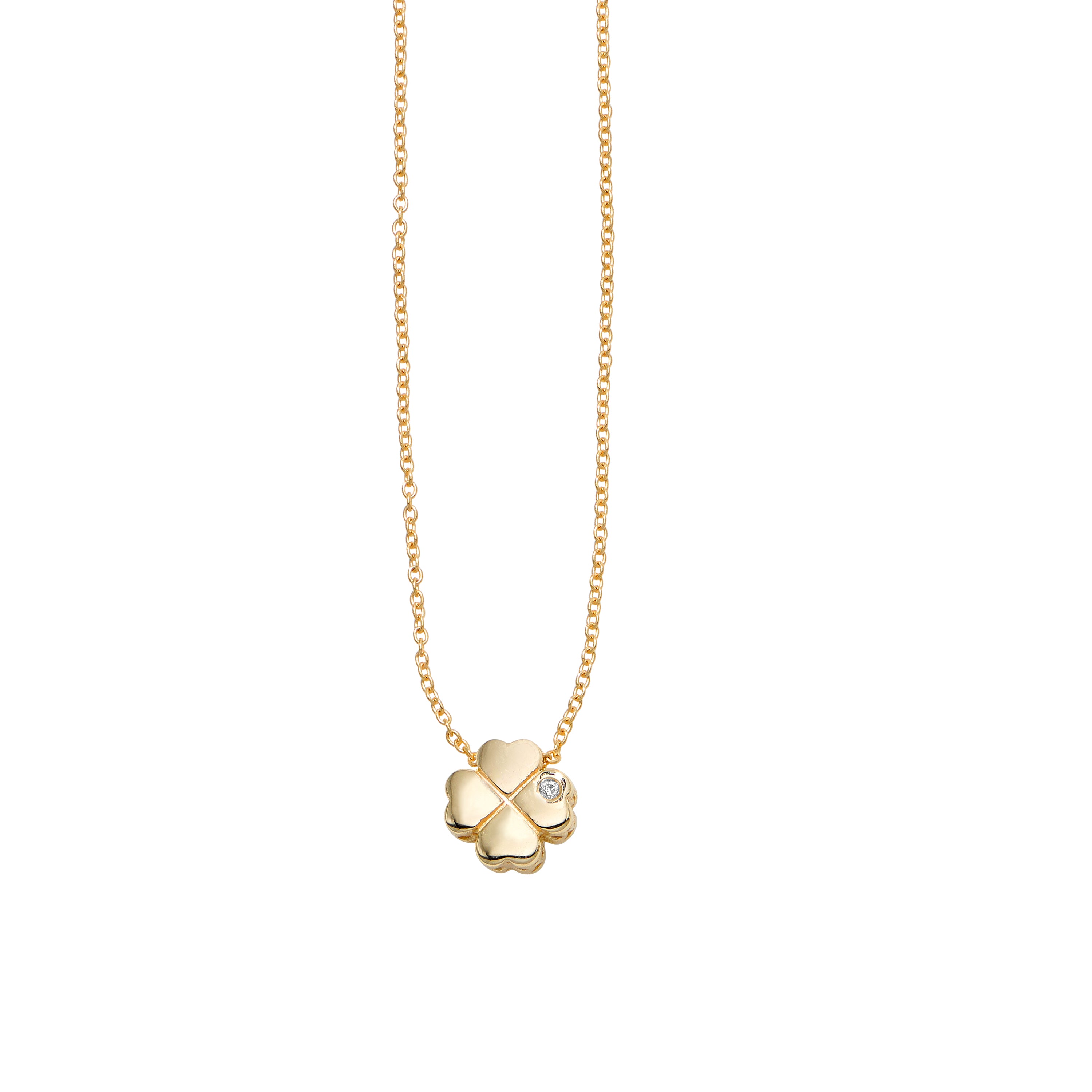 14K Yellow Gold 18" .005ct Diamond Clover Necklace