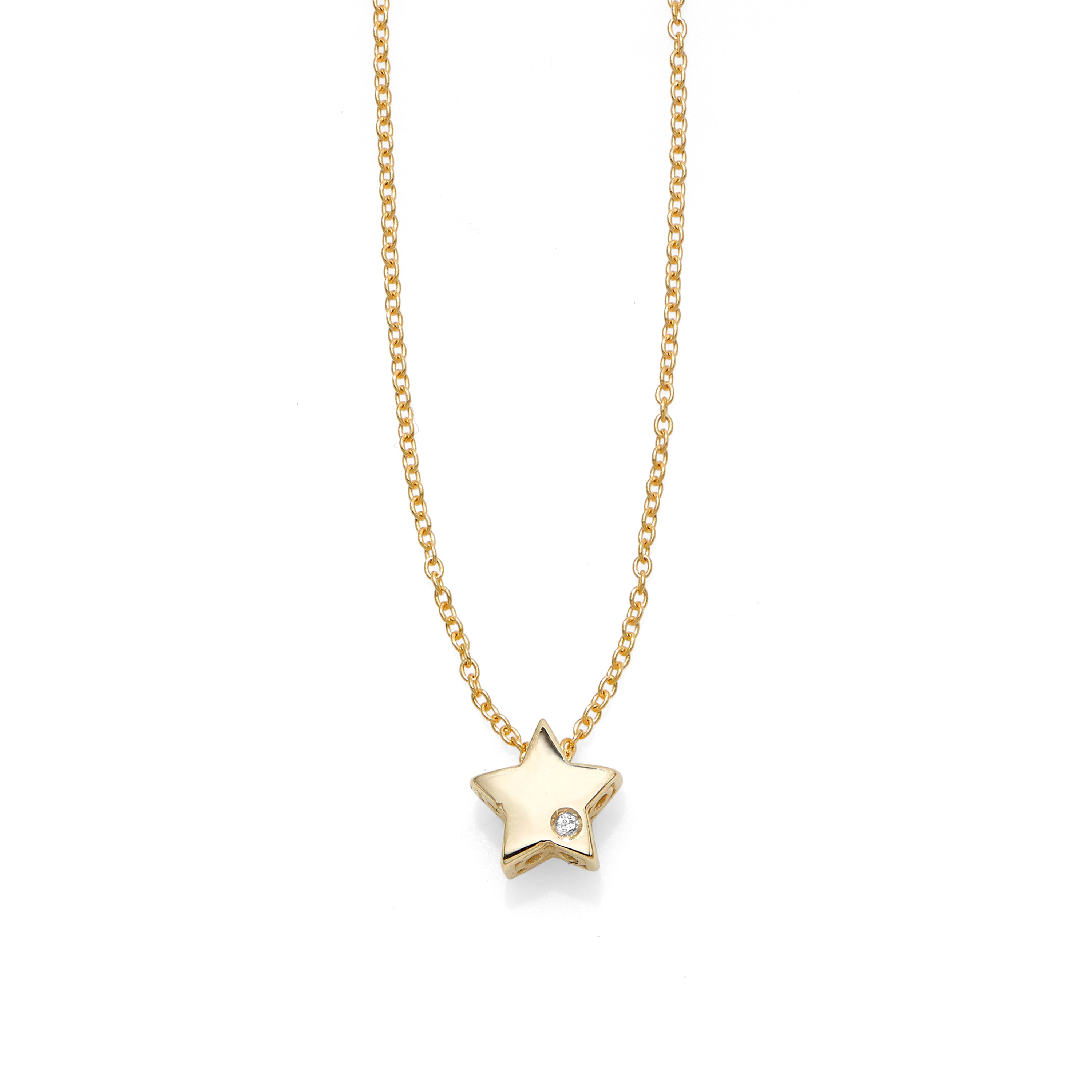 14K Yellow Gold 18" .005ct Diamond Star Necklace